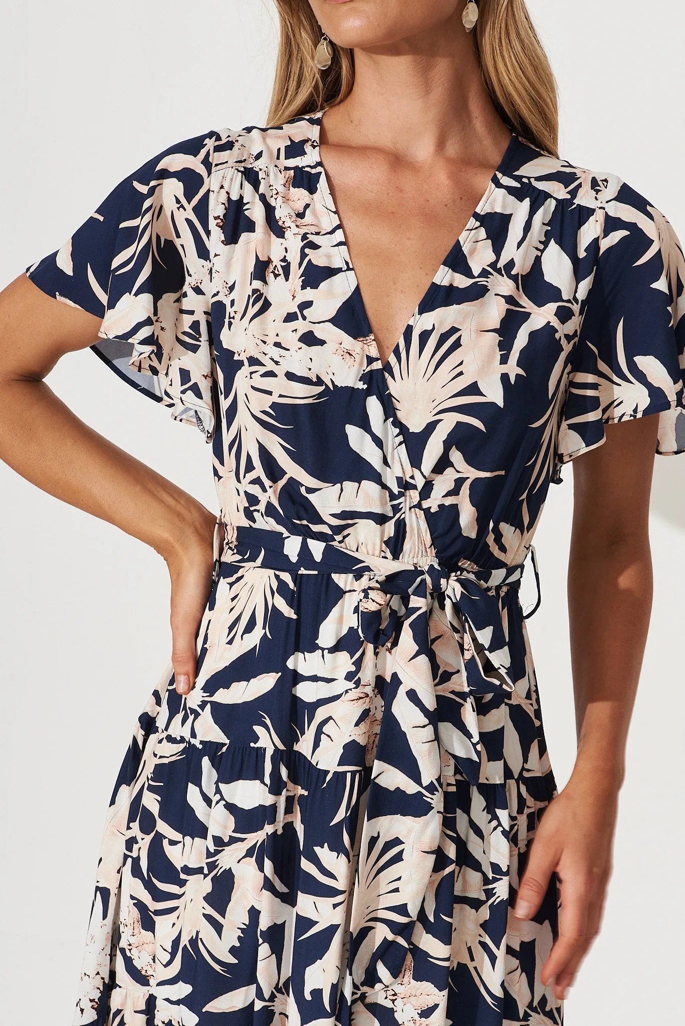 Heidi Maxi Dress In Navy Leaf Print sold by St Frock product image thumbnail 5