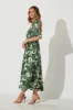Cameo Maxi Dress In White With Green Leaf Print sold by St Frock