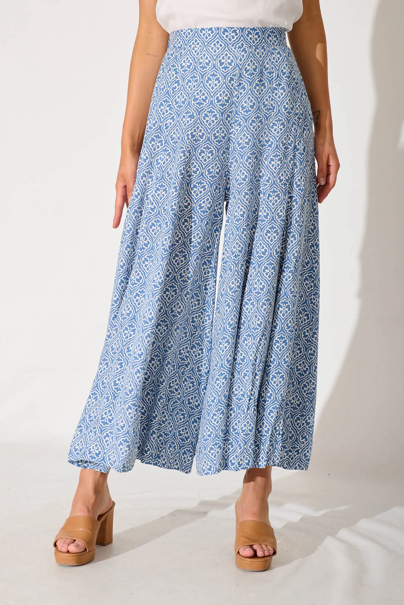 Livia Pant In Blue With White Floral sold by St Frock