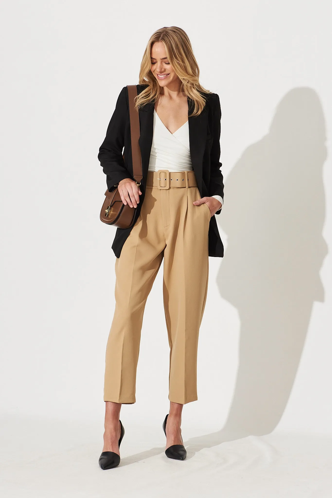 Dahlia Pant With Belt In Camel sold by St Frock