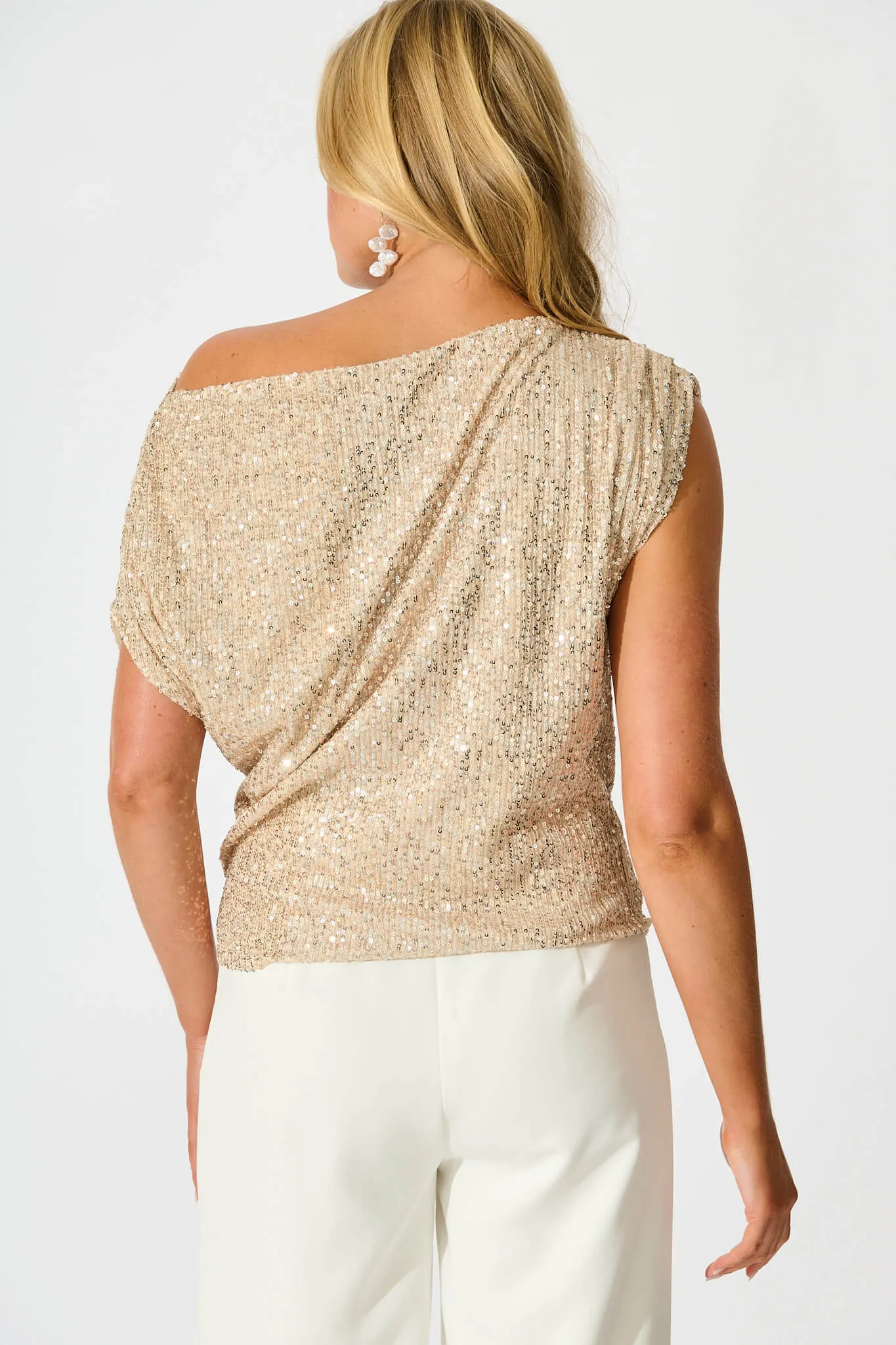 Liana Off Shoulder Top In Rose Gold Sequin sold by St Frock product image thumbnail 3