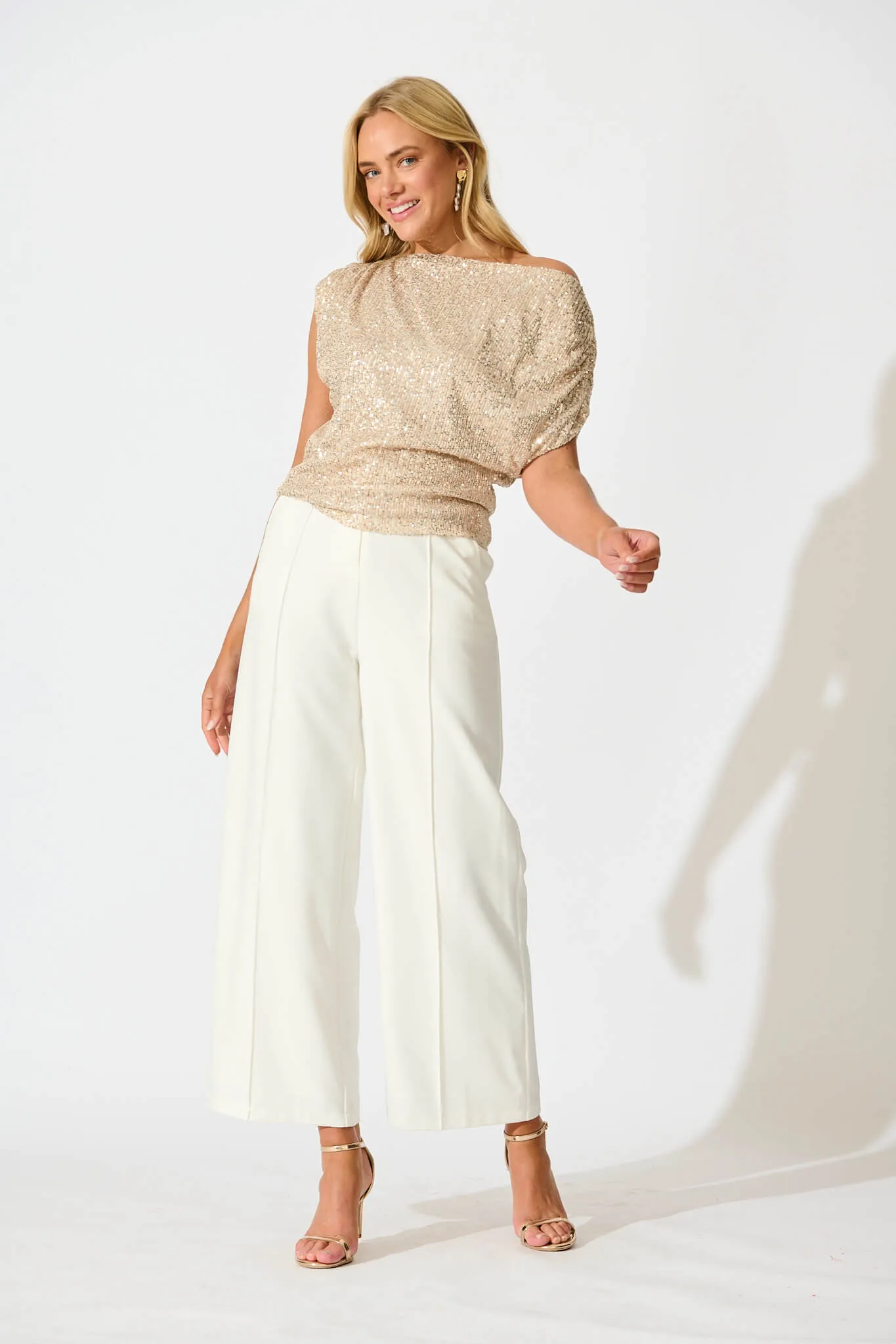 Liana Off Shoulder Top In Rose Gold Sequin sold by St Frock product image thumbnail 4