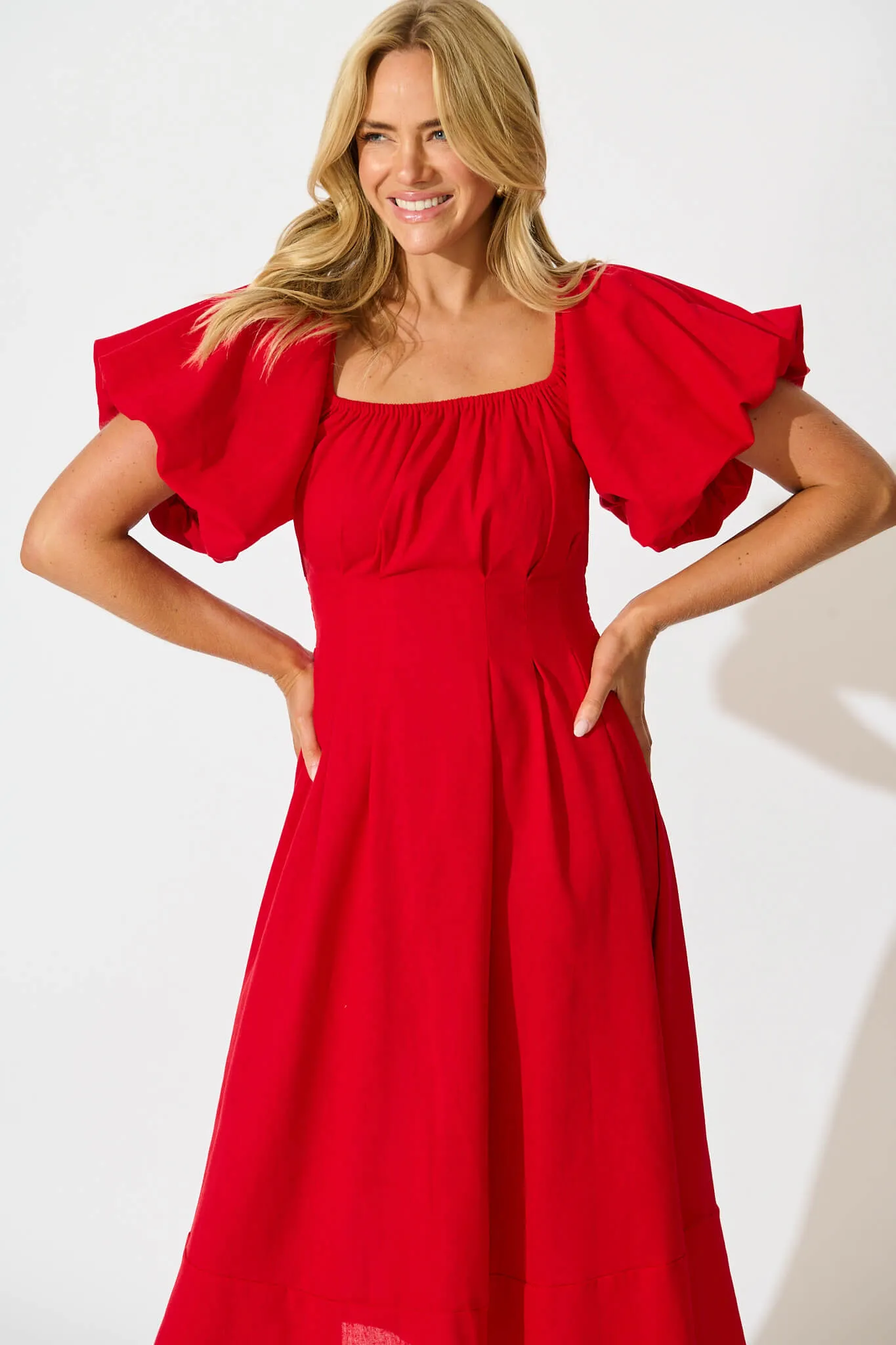 Wintour Midi Dress In Red Linen Blend sold by St Frock product image thumbnail 2