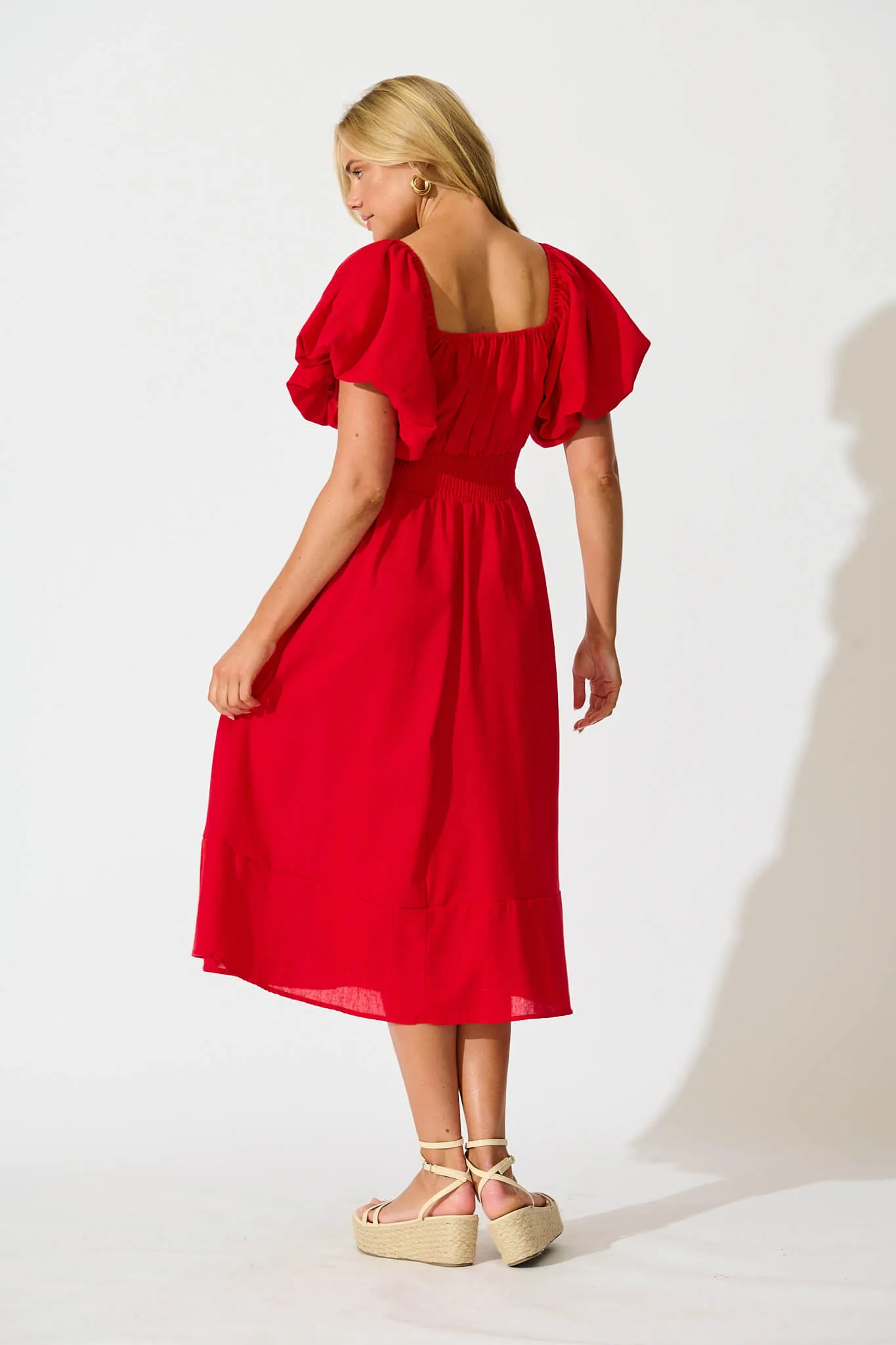 Wintour Midi Dress In Red Linen Blend sold by St Frock product image thumbnail 4