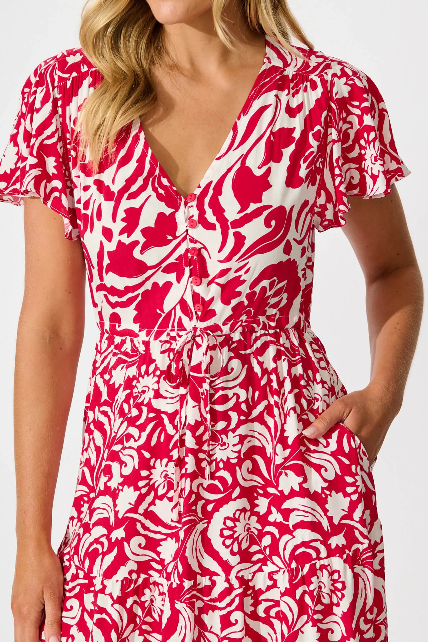 Saturday Midi Dress in Raspberry with White Print sold by St Frock product image thumbnail 5
