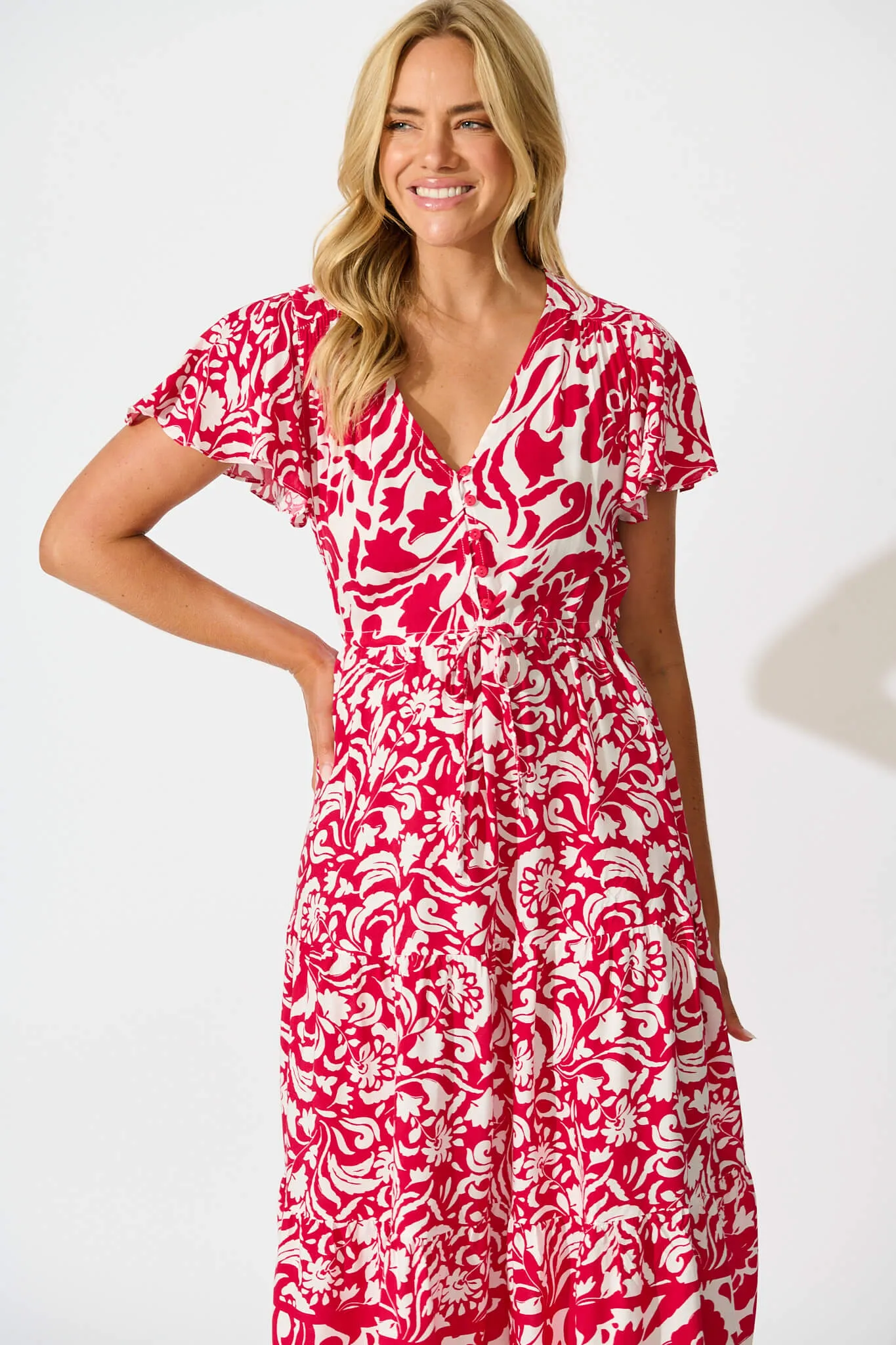 Saturday Midi Dress in Raspberry with White Print sold by St Frock product image thumbnail 2