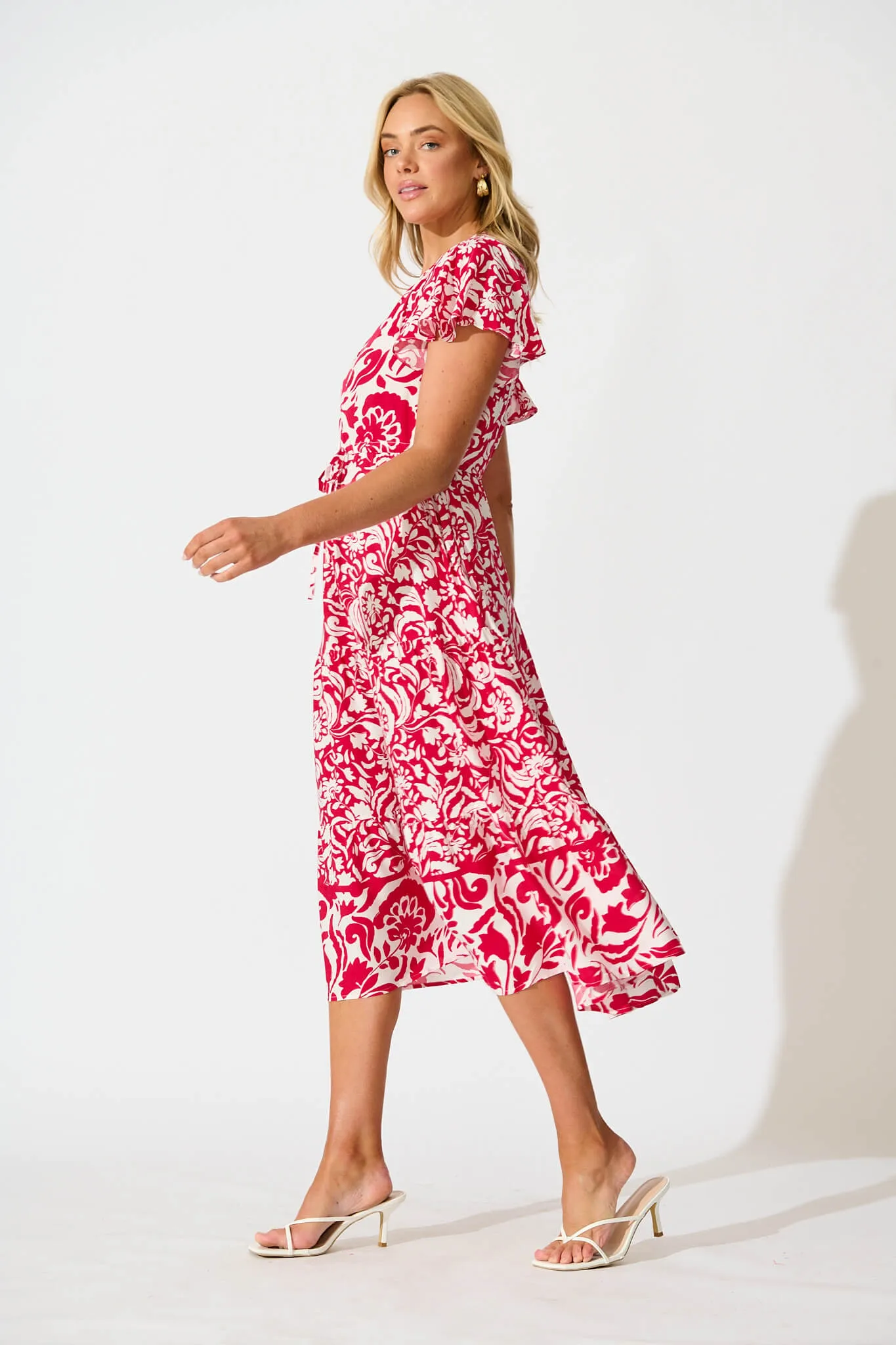 Saturday Midi Dress in Raspberry with White Print sold by St Frock product image thumbnail 3