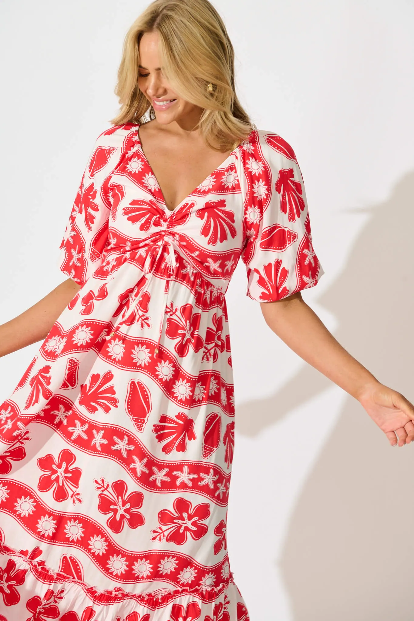 Coverdale Maxi Dress in Red with White Print sold by St Frock product image thumbnail 2