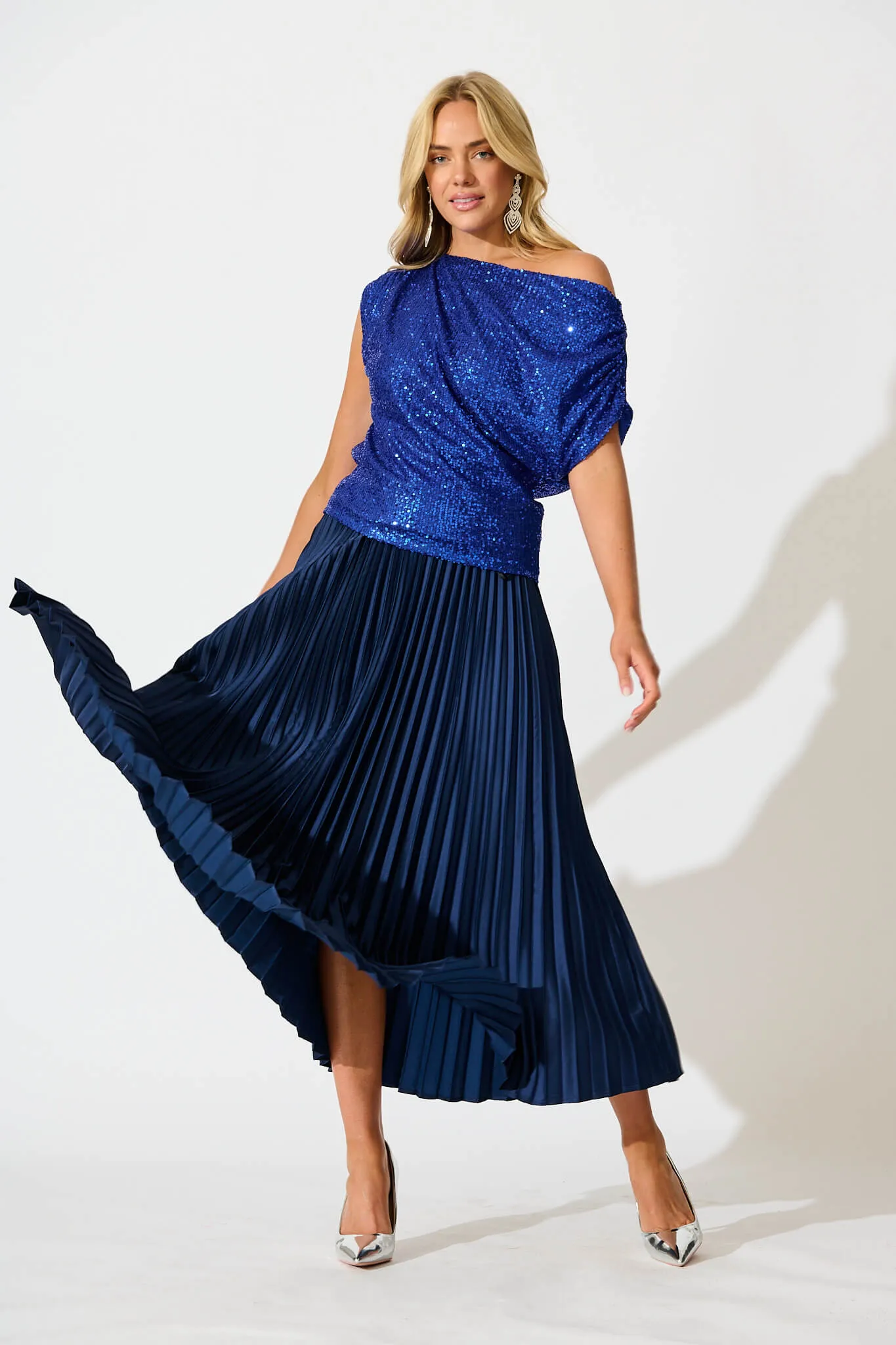 Liana Off Shoulder Top in Cobalt Blue Sequin sold by St Frock product image thumbnail 4