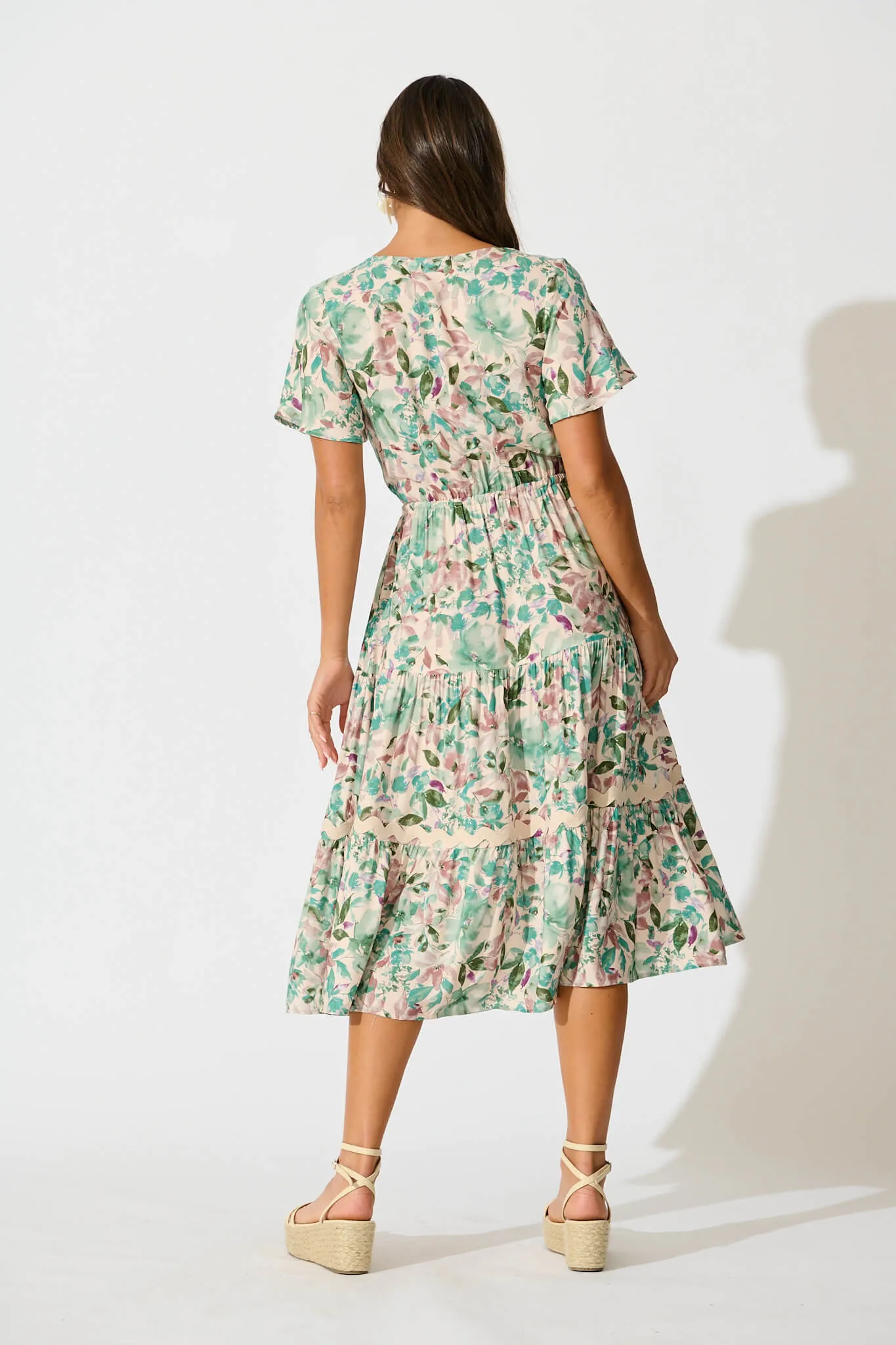 Laconia Midi Dress In White With Teal Floral sold by St Frock product image thumbnail 4