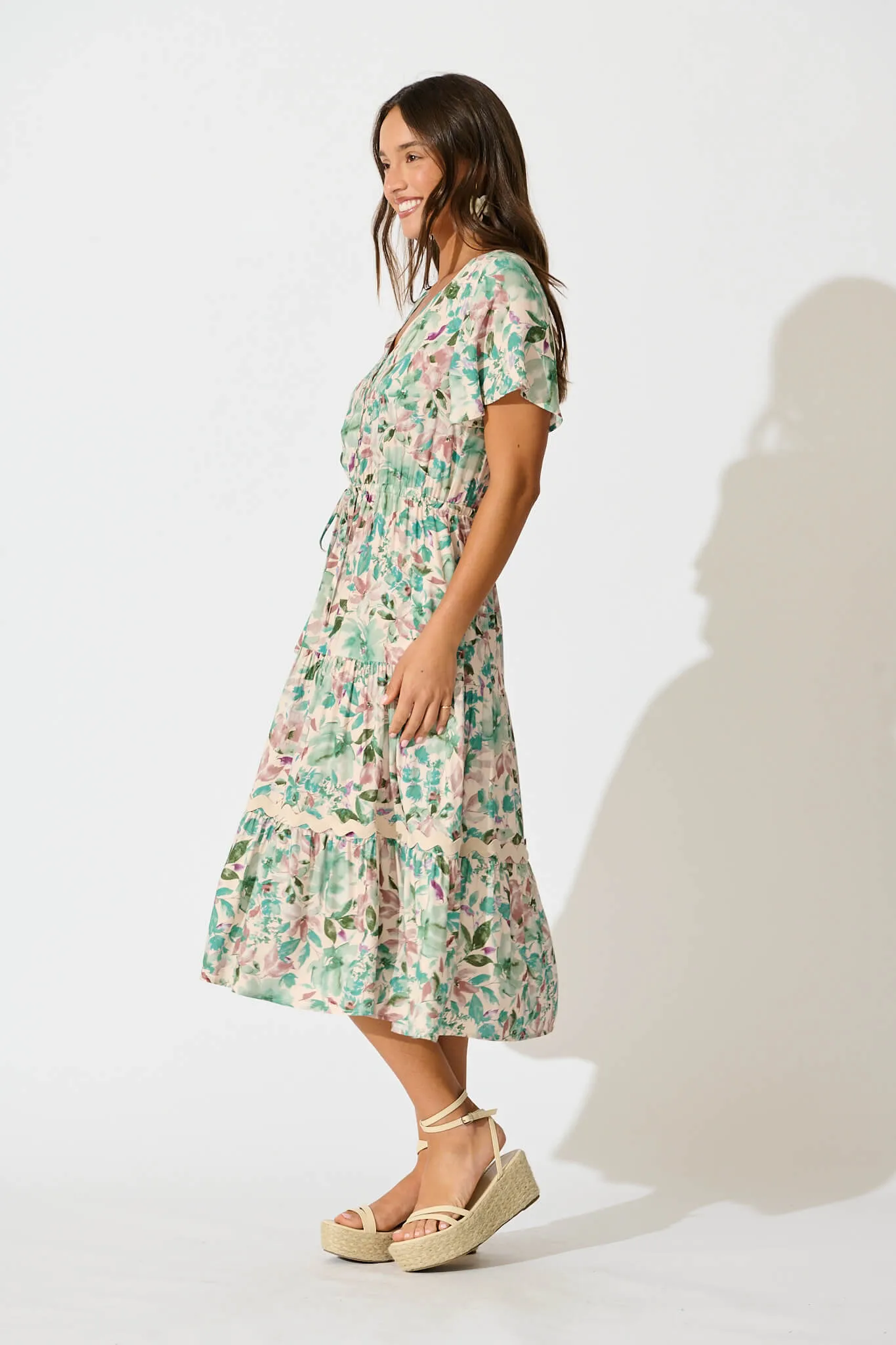 Laconia Midi Dress In White With Teal Floral sold by St Frock product image thumbnail 3