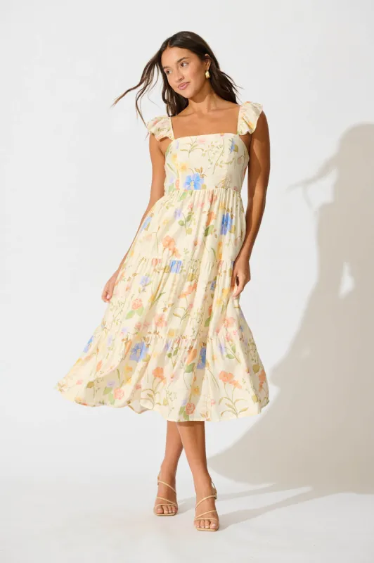 Alessia Midi Sundress in Cream Multi Floral sold by St Frock