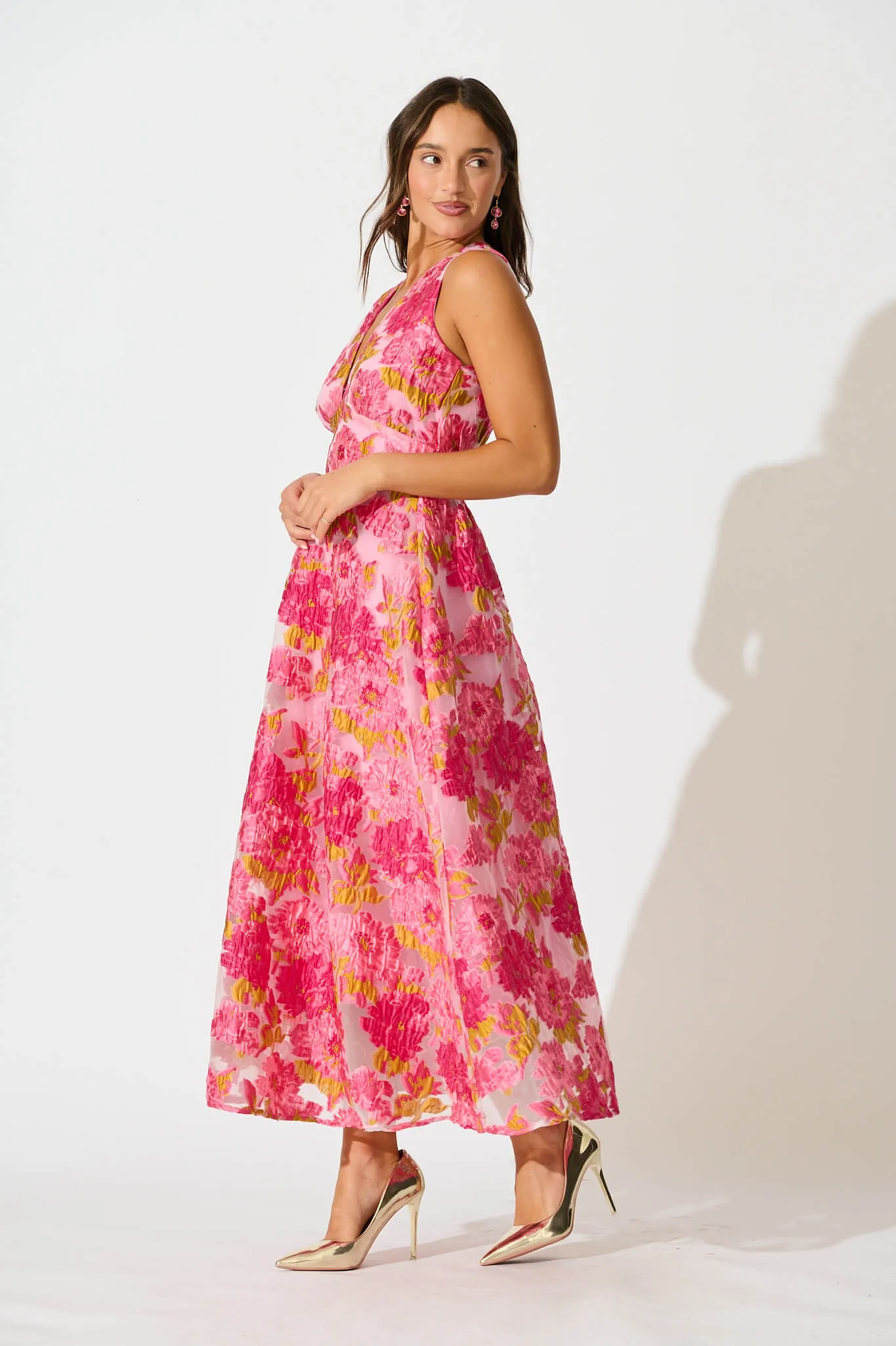 Opuluxe Maxi Dress In Pink Floral Organza Jacquard sold by St Frock product image thumbnail 3