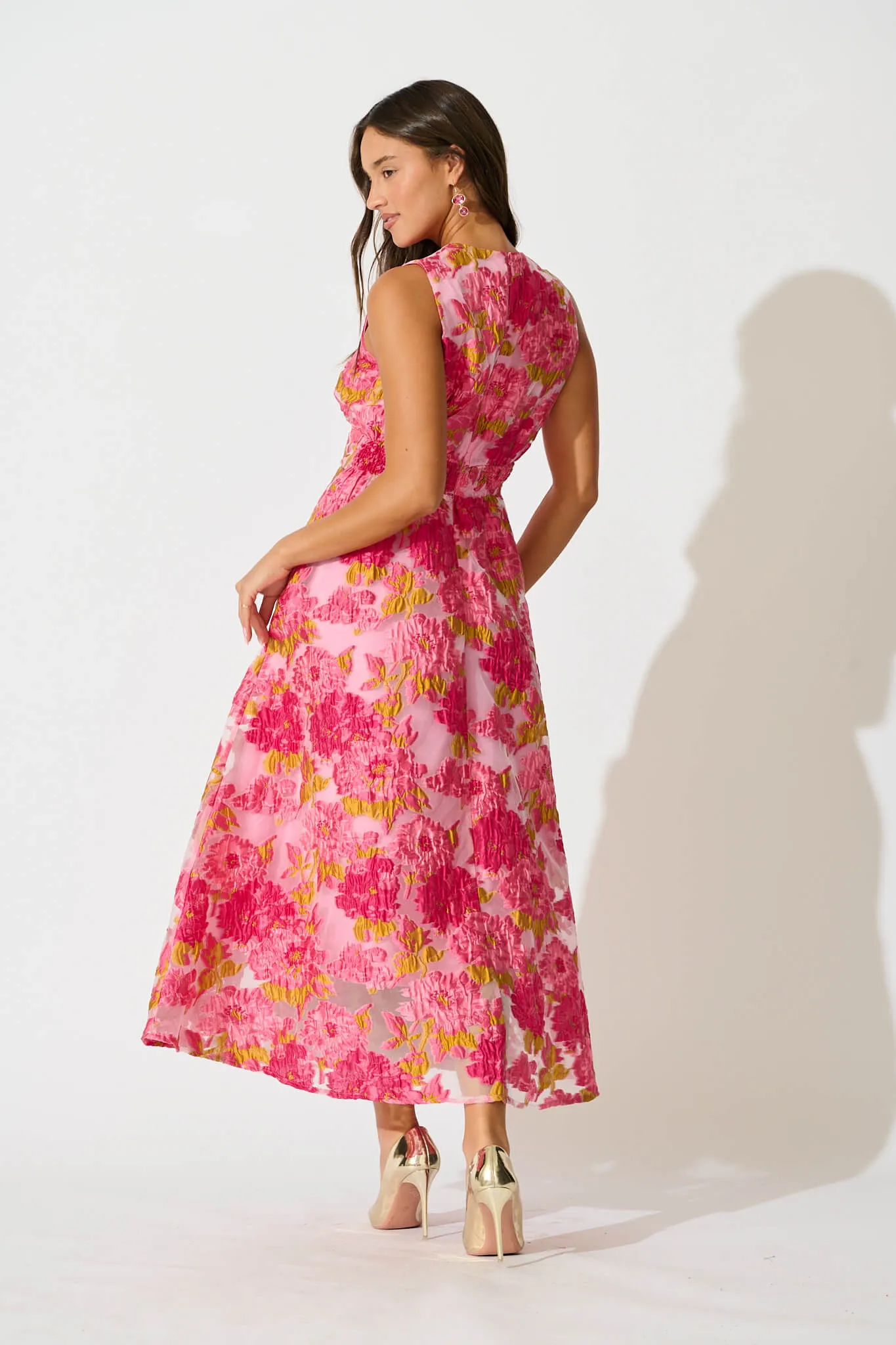 Opuluxe Maxi Dress In Pink Floral Organza Jacquard sold by St Frock product image thumbnail 4