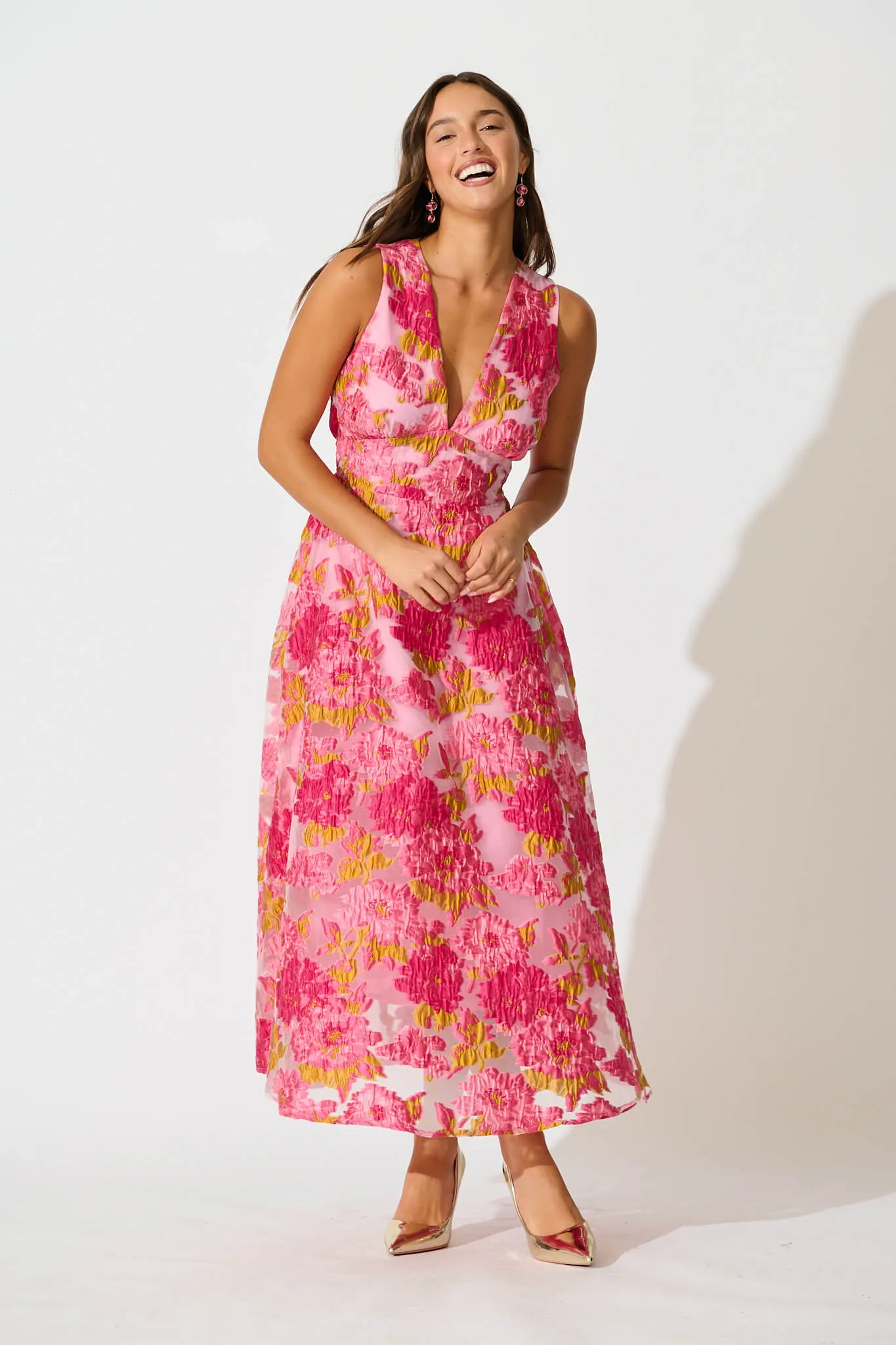Opuluxe Maxi Dress In Pink Floral Organza Jacquard sold by St Frock product image thumbnail 5