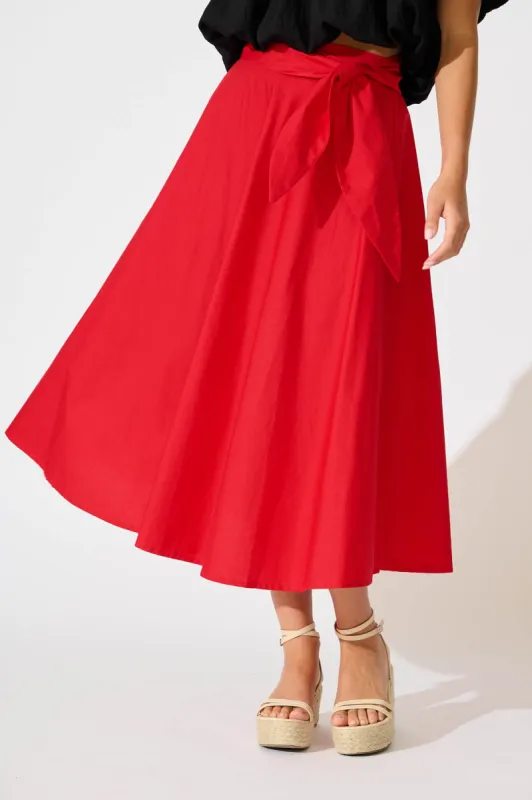 Ivy Midi Skirt In Red Cotton sold by St Frock