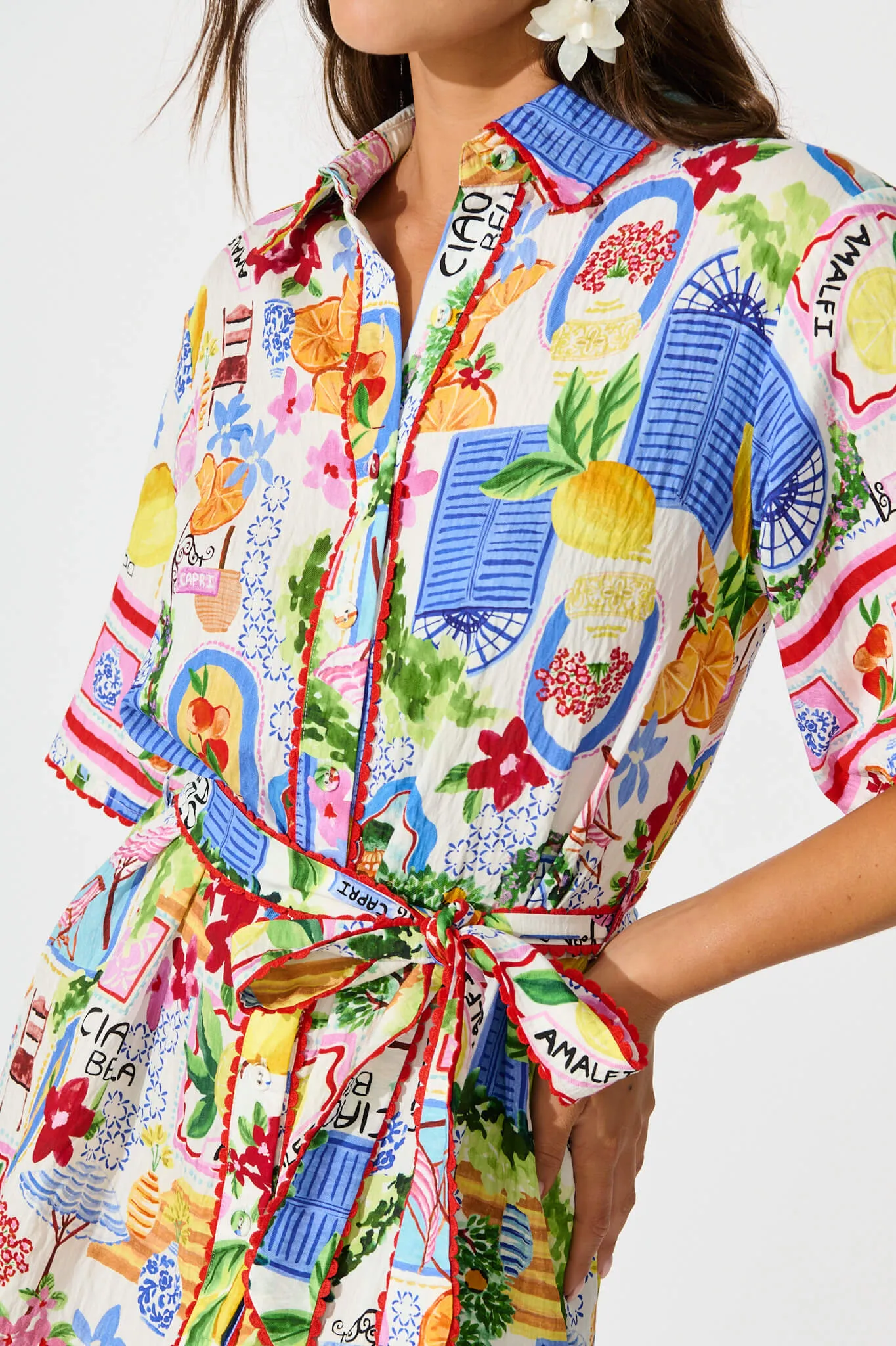 Miela Shirt Dress in White With Multi Print sold by St Frock product image thumbnail 5