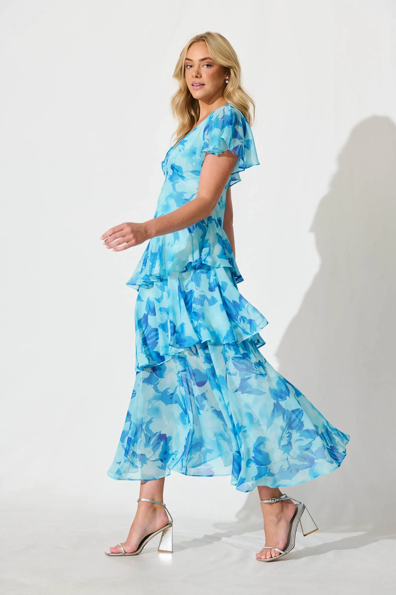 Kaela Maxi Dress Blue Watercolour Chiffon sold by St Frock product image thumbnail 3