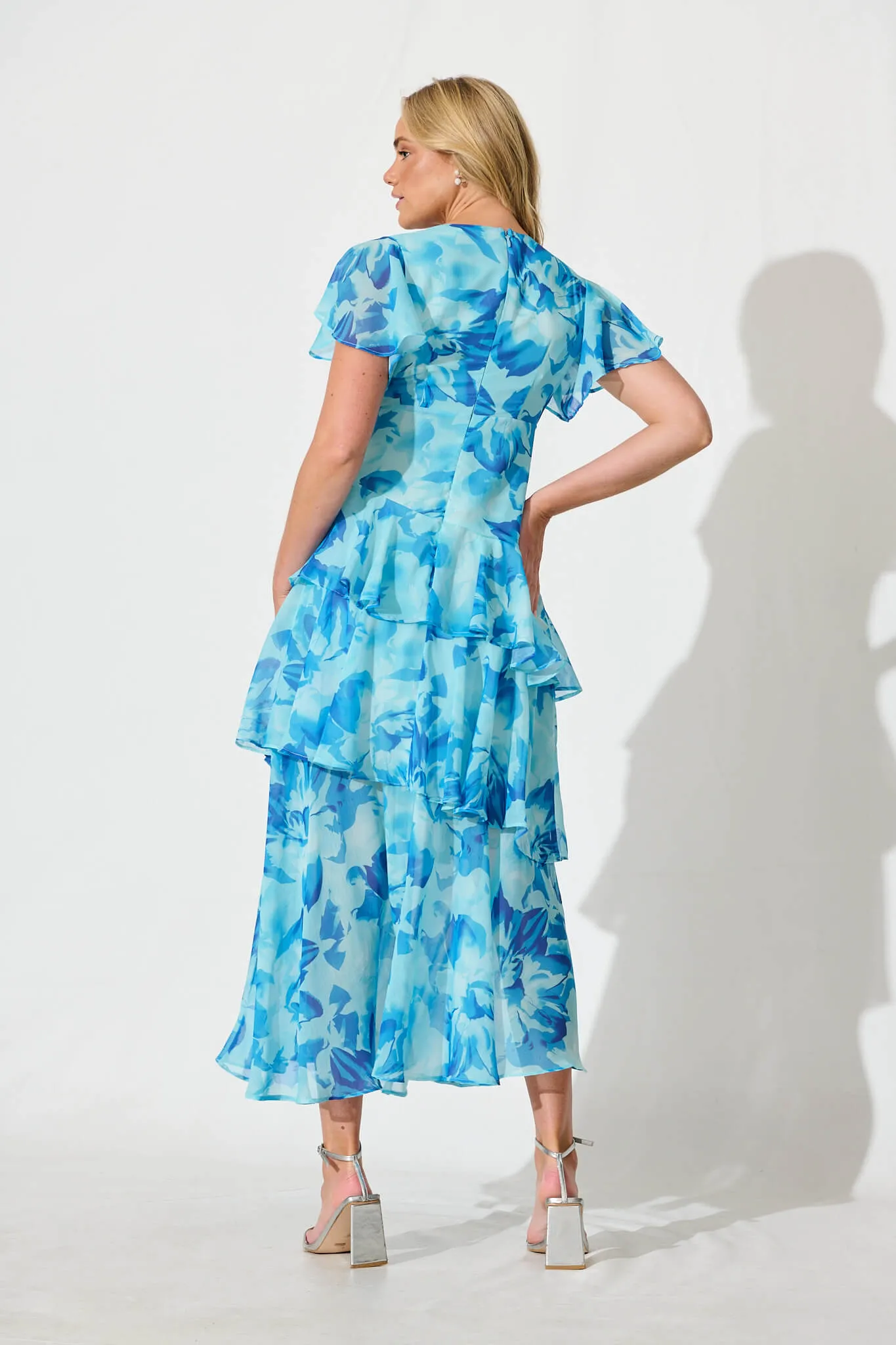Kaela Maxi Dress Blue Watercolour Chiffon sold by St Frock product image thumbnail 4