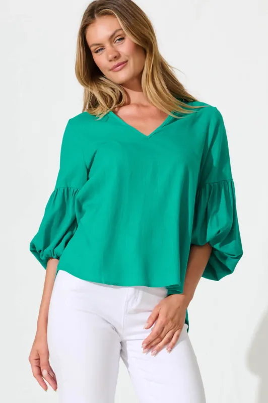 Jasper Top In Teal Linen Blend sold by St Frock