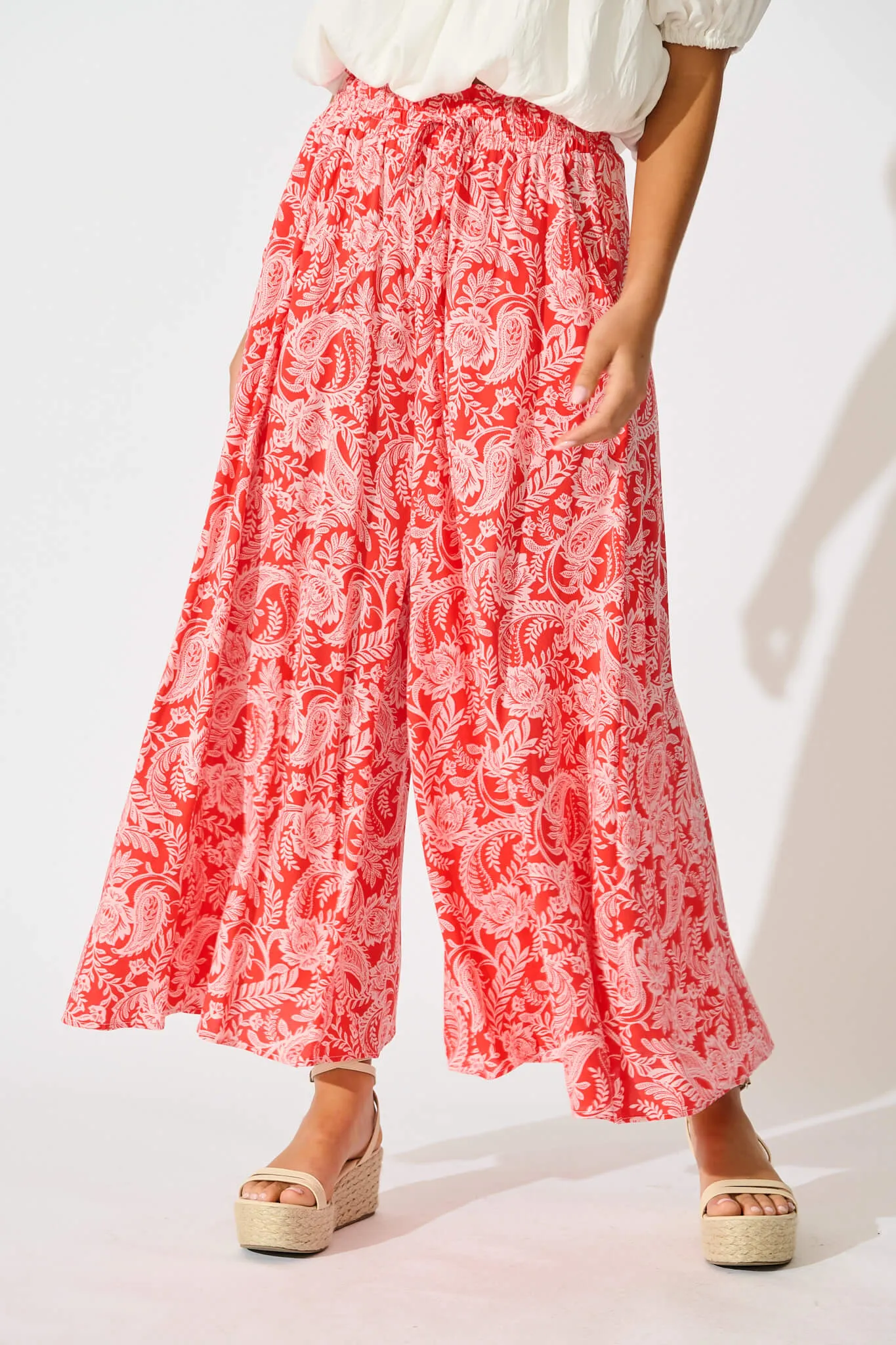 Mariah Petite Pant in Red Paisley sold by St Frock