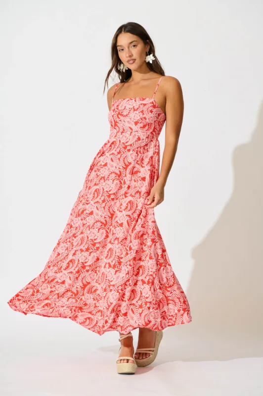Willa Maxi Sundress In Red Paisley sold by St Frock