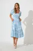 Blythe Midi Dress in Blue with White Print sold by St Frock