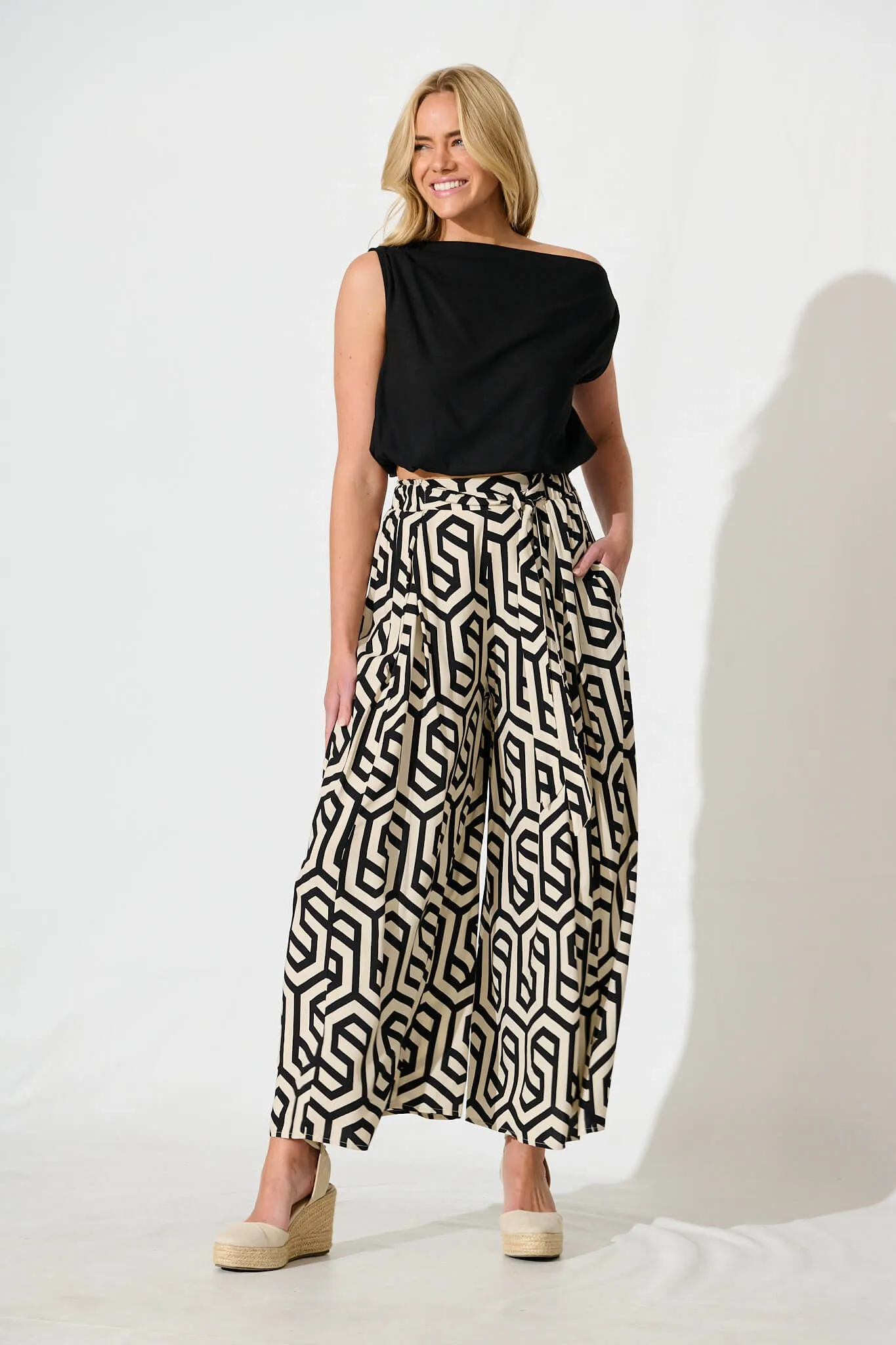 Page Pants In Black with Cream Abstract sold by St Frock product image thumbnail 4