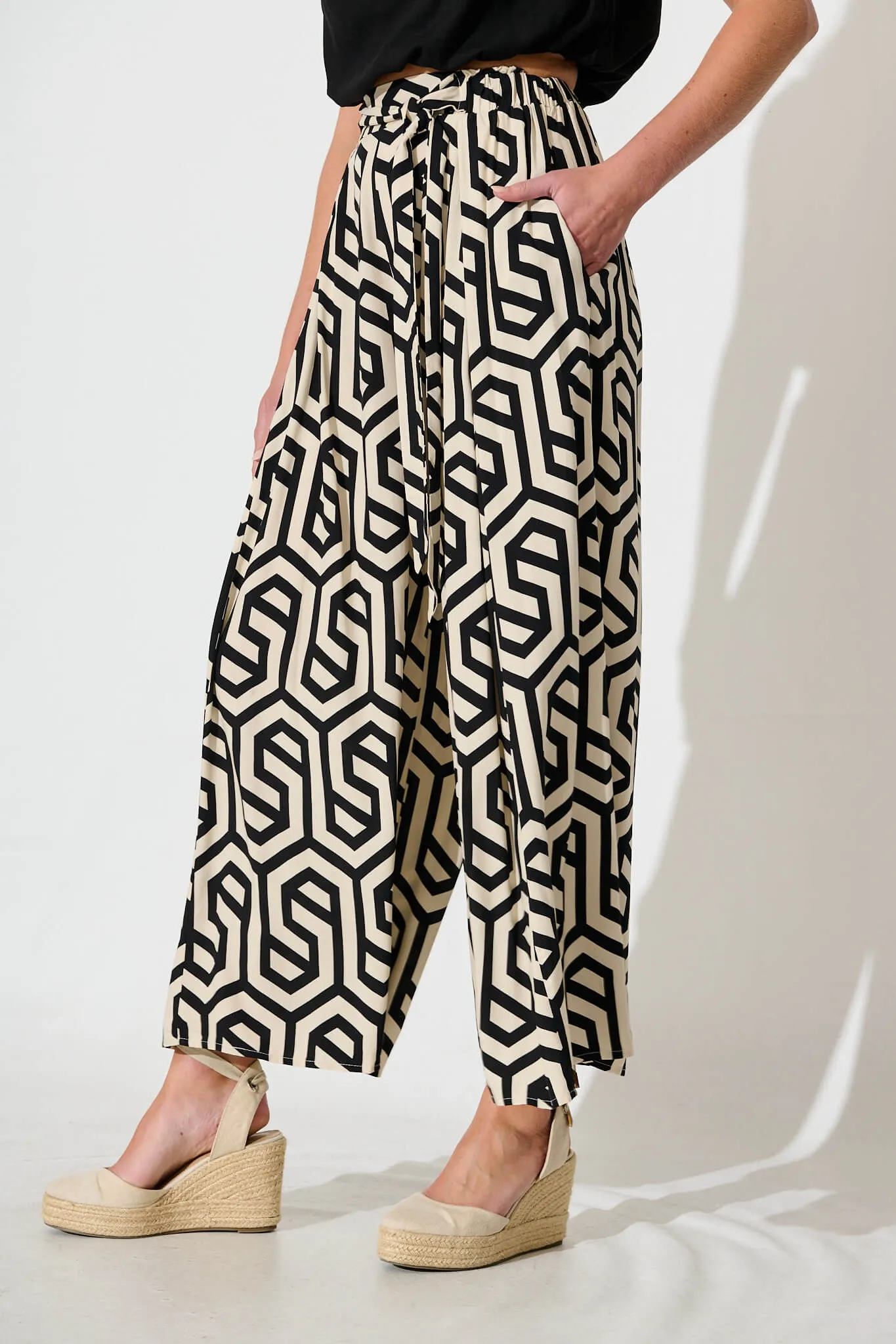 Page Pants In Black with Cream Abstract sold by St Frock