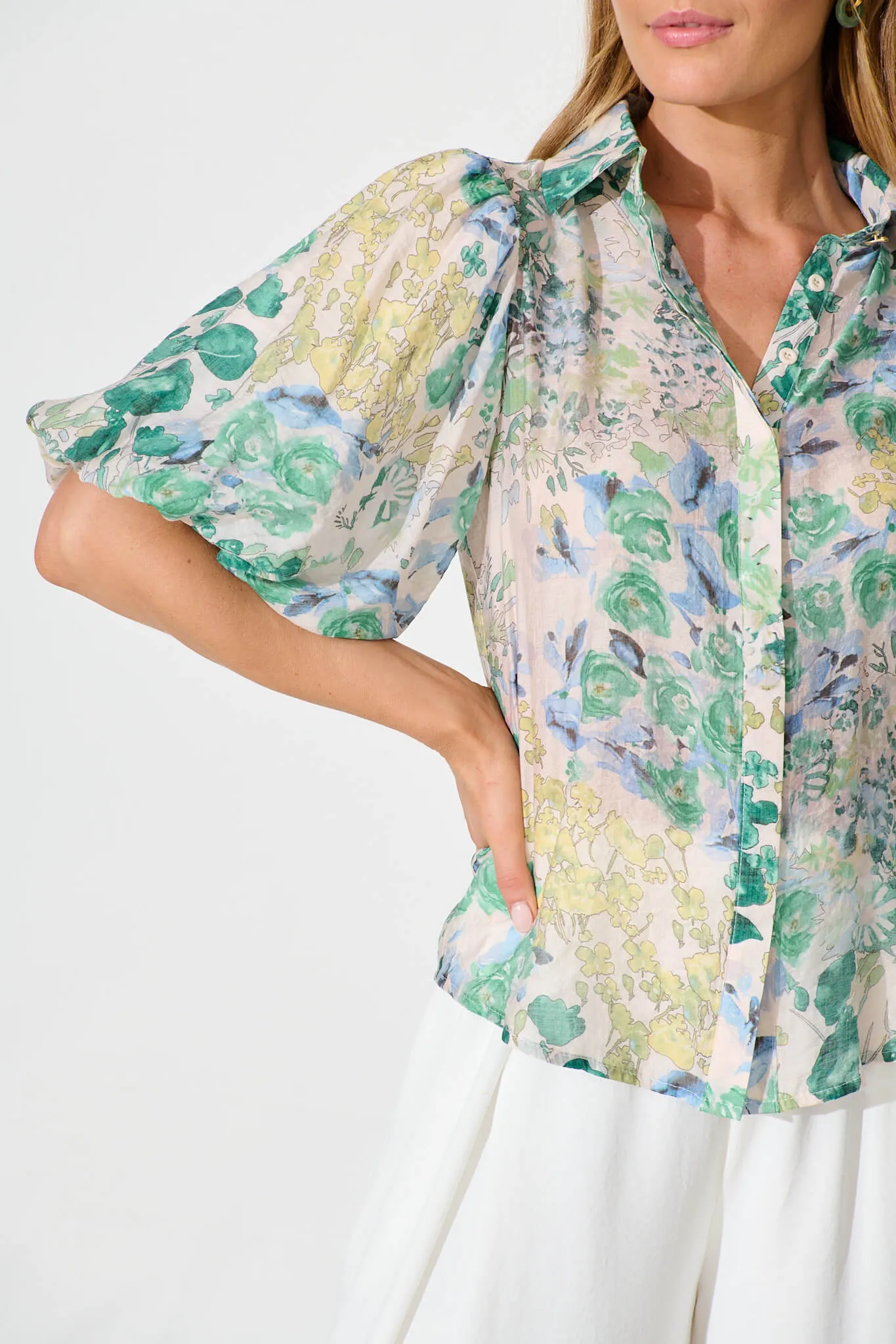 Aeryn Shirt In Green Vintage Floral sold by St Frock product image thumbnail 5