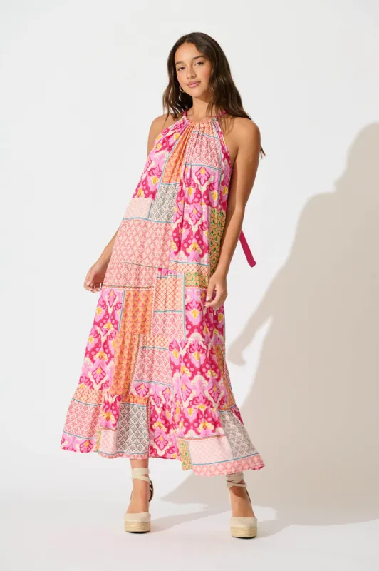 Lioni Midi Sundress in Pink Multi Patchwork sold by St Frock