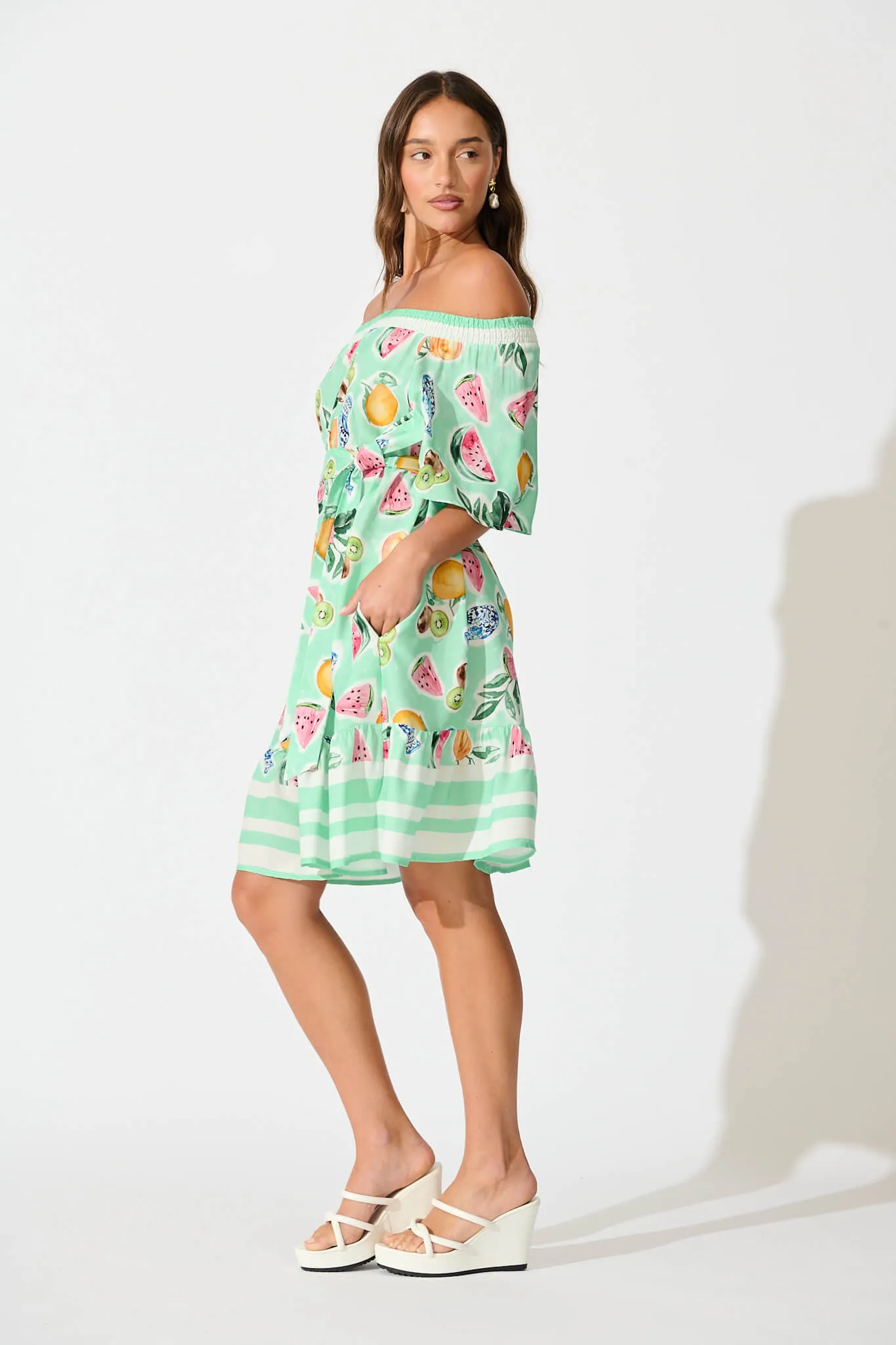 Janna Dress in Green with Multi Fruit Print sold by St Frock product image thumbnail 3