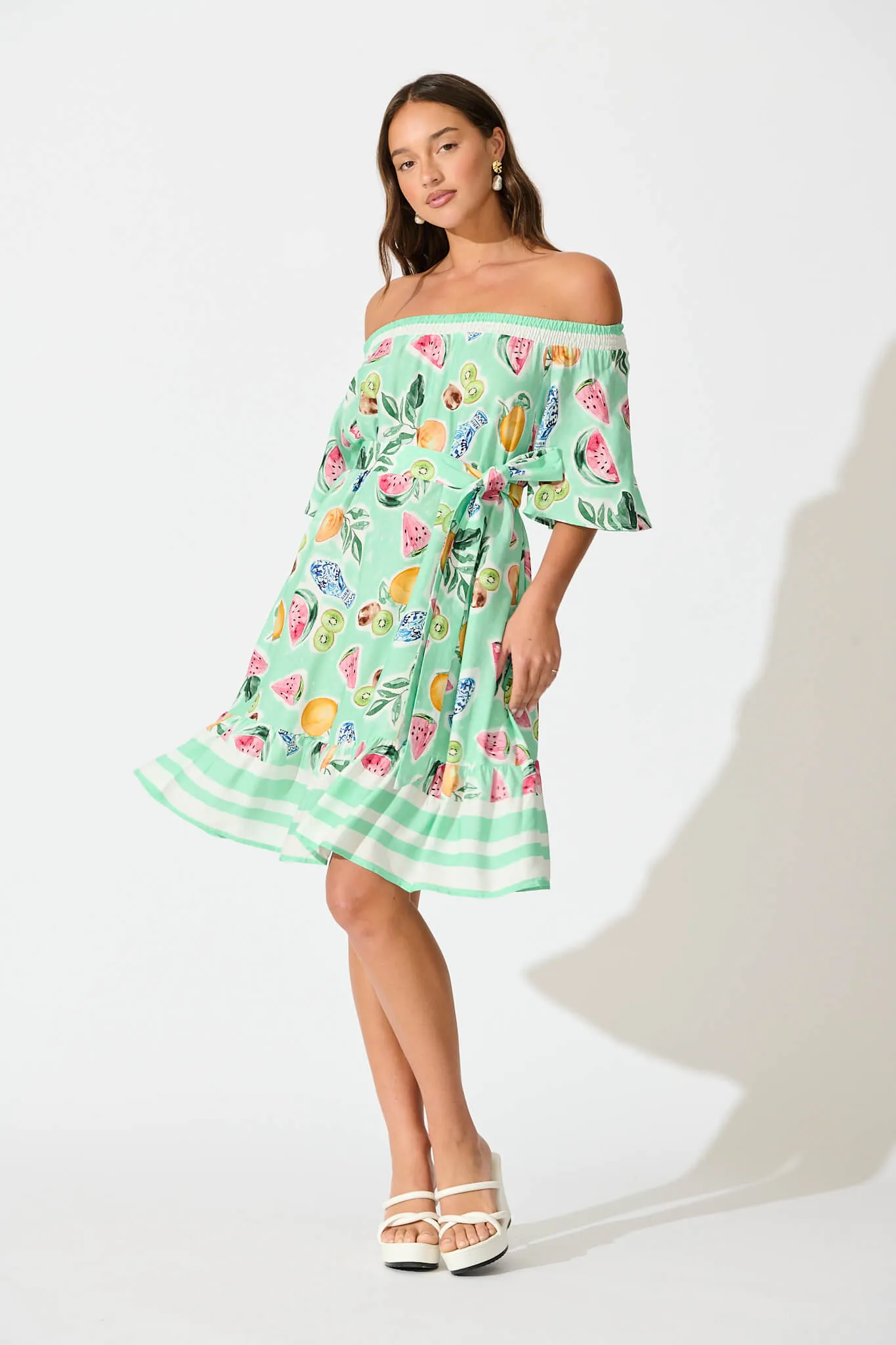 Janna Dress in Green with Multi Fruit Print sold by St Frock product image thumbnail 5