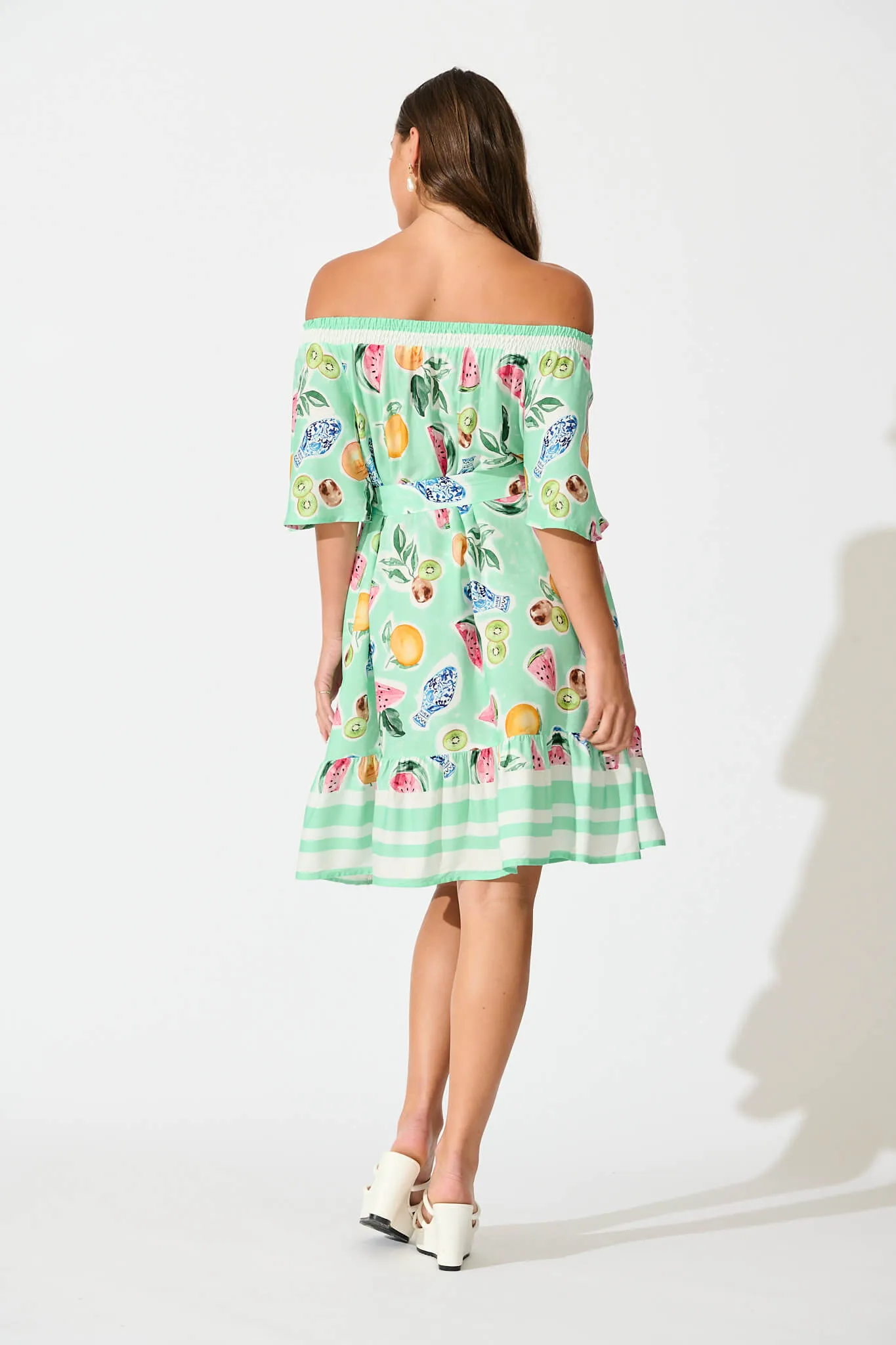 Janna Dress in Green with Multi Fruit Print sold by St Frock product image thumbnail 4