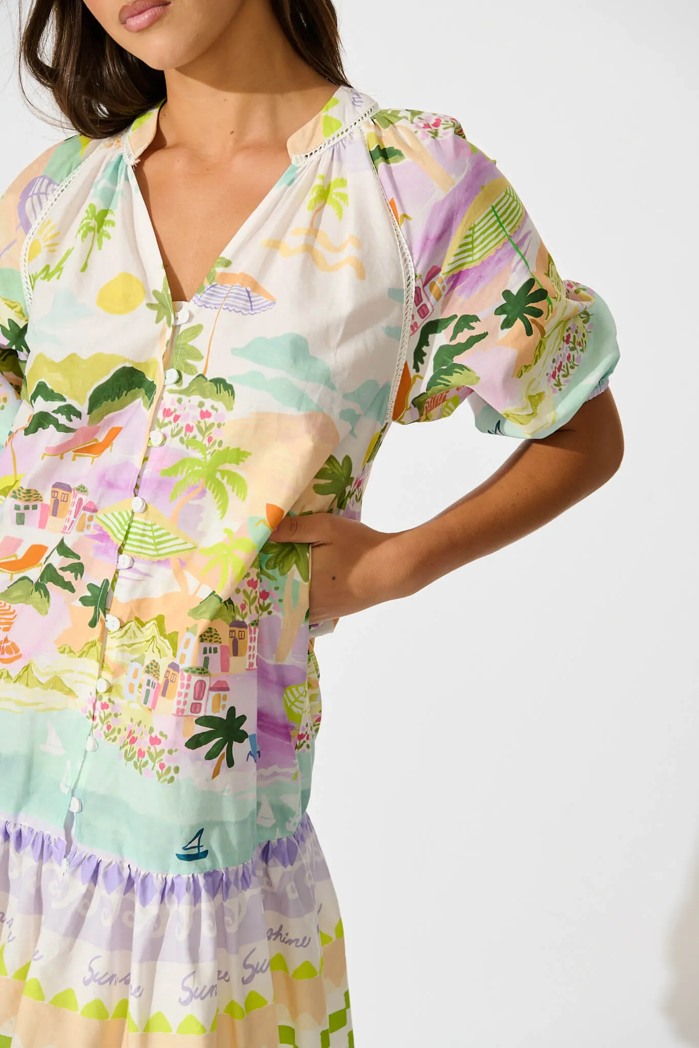 Theresa Smock Dress in Tropical Border Print Cotton sold by St Frock product image thumbnail 5
