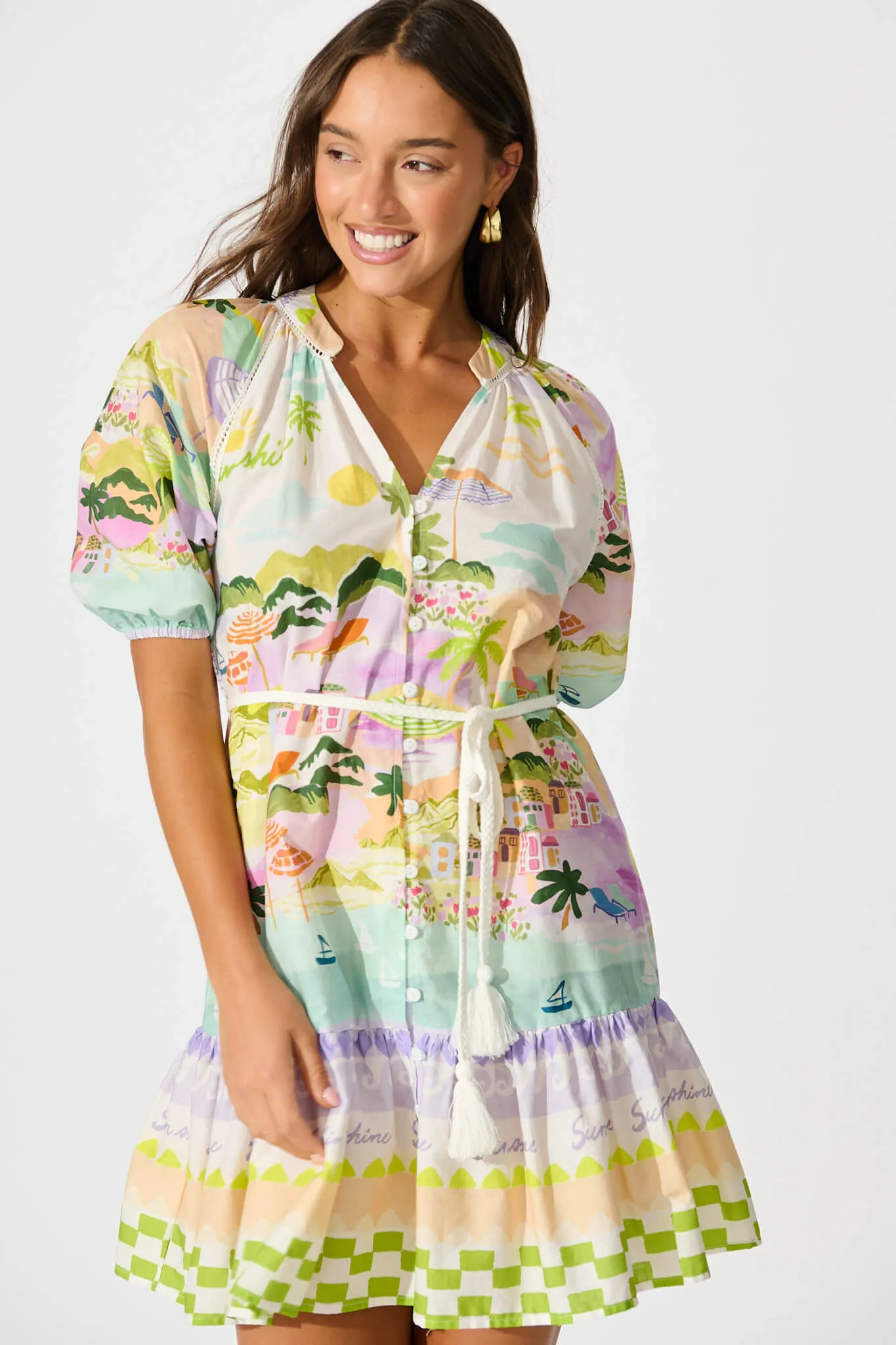 Theresa Smock Dress in Tropical Border Print Cotton sold by St Frock product image thumbnail 2