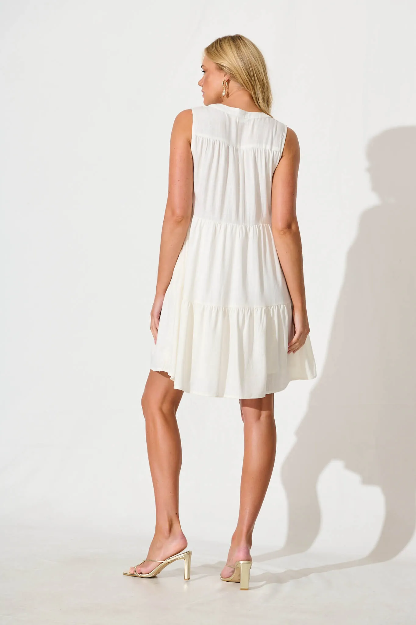 Melori Smock Dress in White Linen Blend sold by St Frock product image thumbnail 4