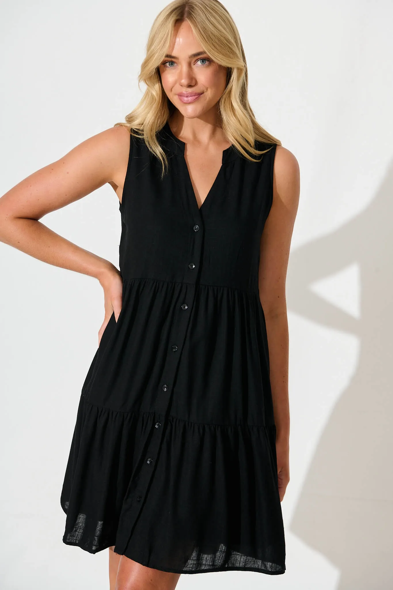 Melori Smock Dress in Black Linen Blend sold by St Frock product image thumbnail 2