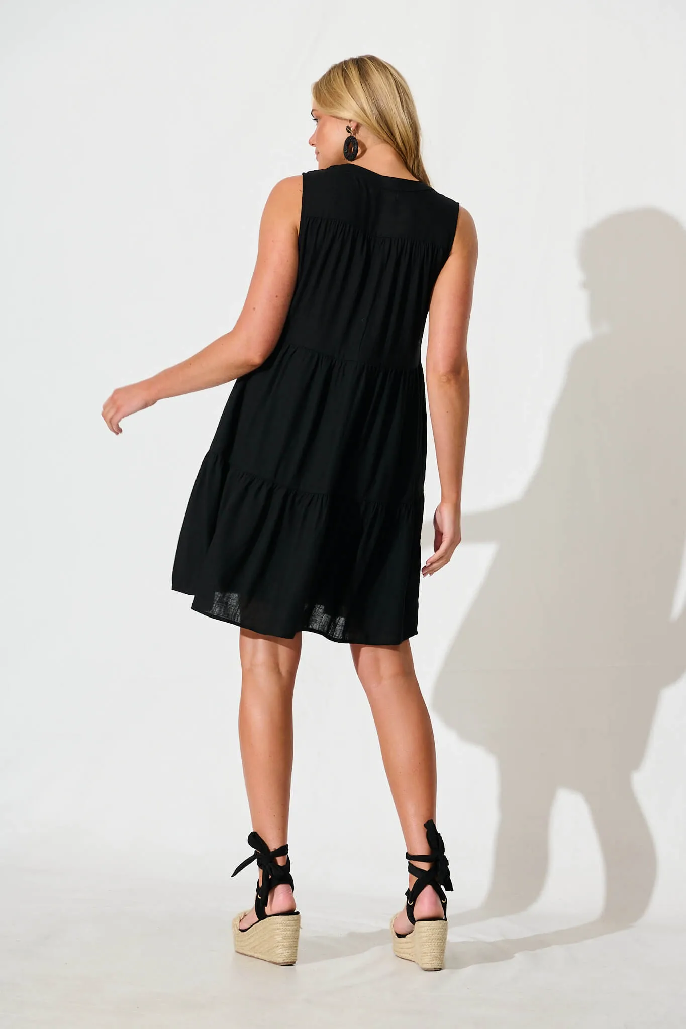 Melori Smock Dress in Black Linen Blend sold by St Frock product image thumbnail 4