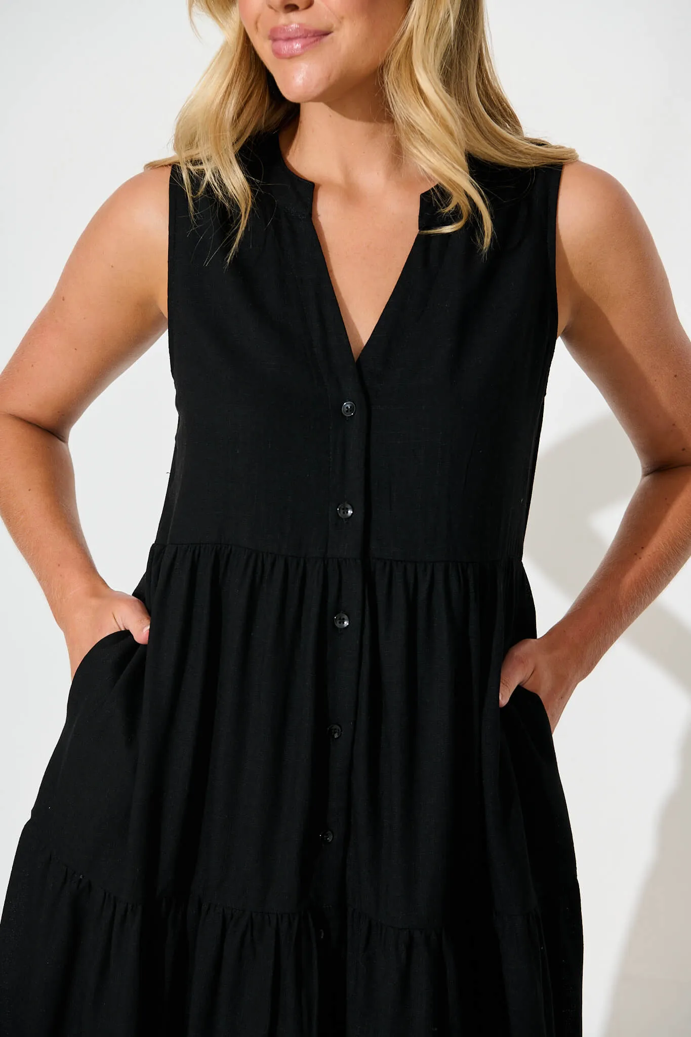 Melori Smock Dress in Black Linen Blend sold by St Frock product image thumbnail 5