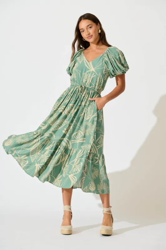 Marnae Midi Dress in Khaki Print sold by St Frock
