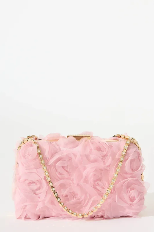 Lucena Clutch in Blush 3D Rosette with Diamante Handle sold by St Frock