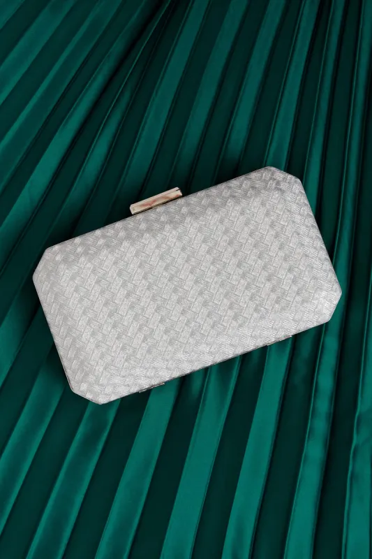 Fabianne Clutch Bag in Silver sold by St Frock