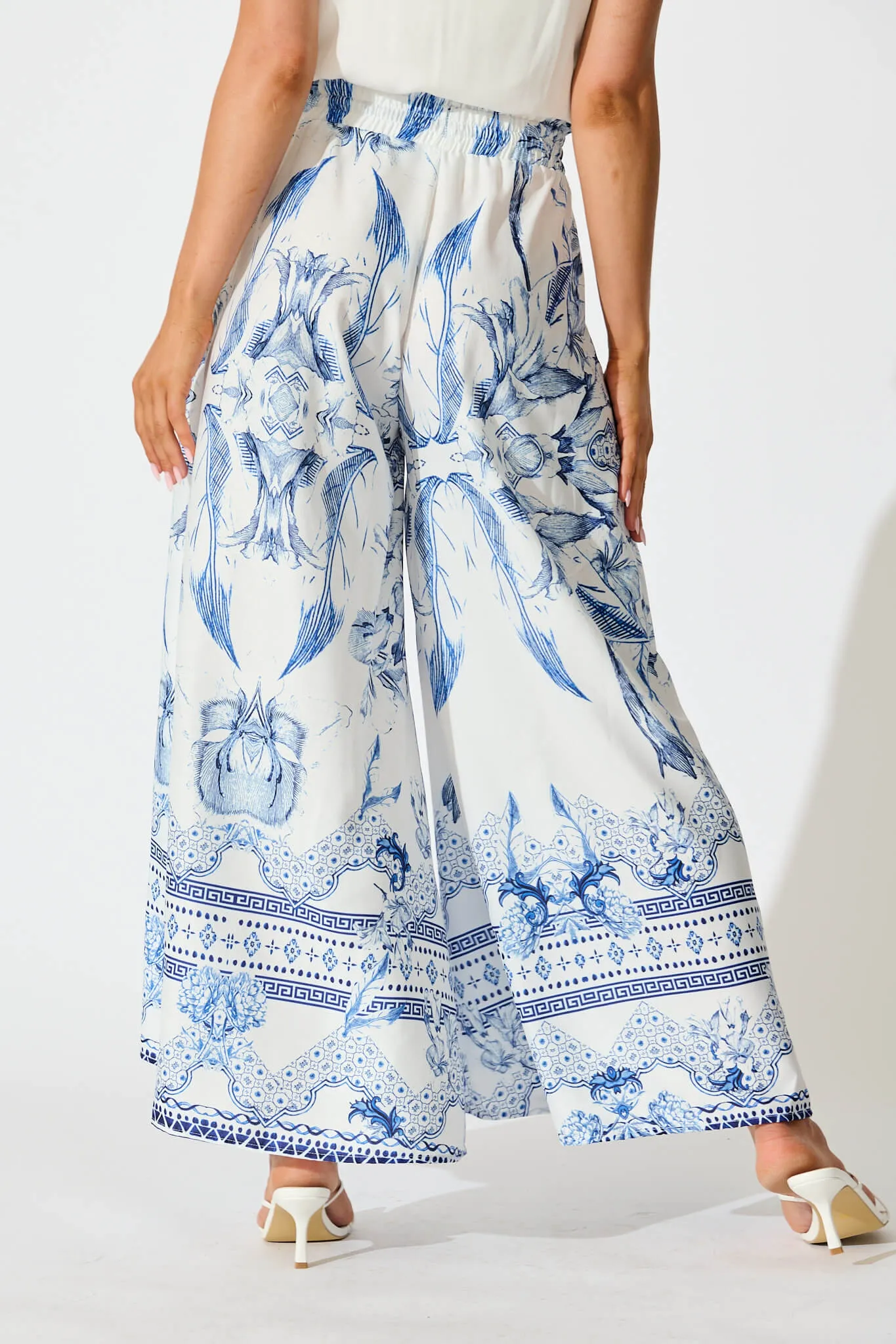 Mariah Pants in White with Blue Floral Border sold by St Frock product image thumbnail 3