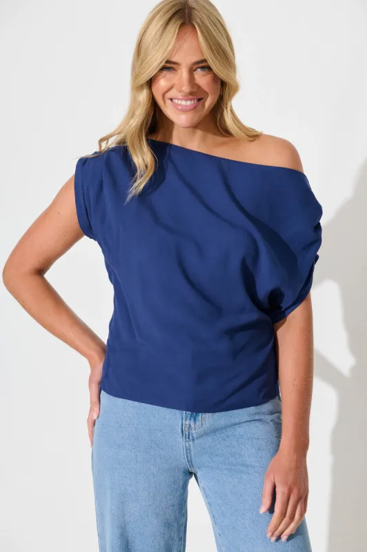 Liana Off Shoulder Top in Navy sold by St Frock