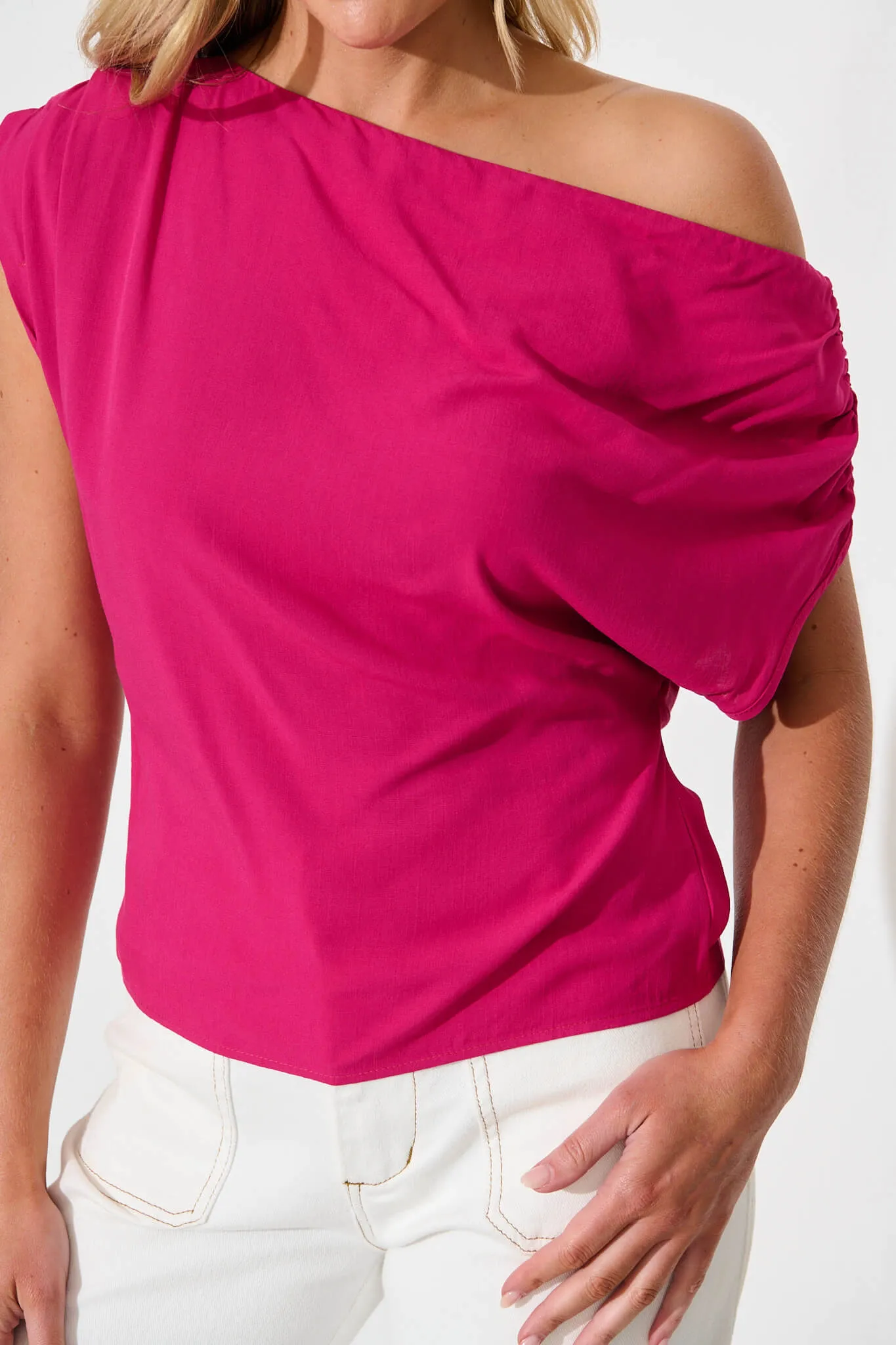 Liana Off Shoulder Top in Hot Pink sold by St Frock product image thumbnail 5