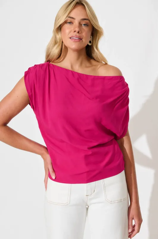 Liana Off Shoulder Top in Hot Pink sold by St Frock