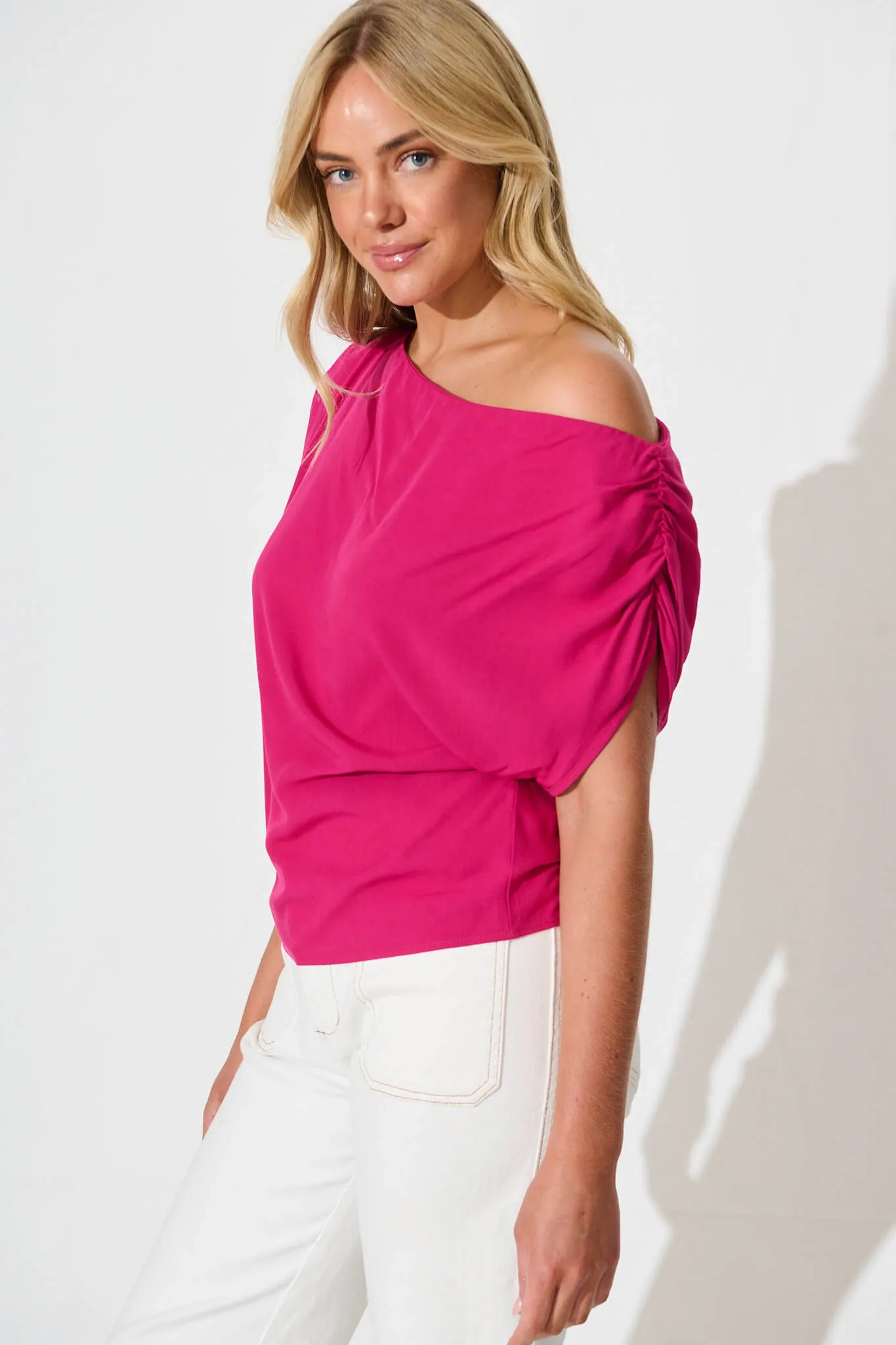 Liana Off Shoulder Top in Hot Pink sold by St Frock product image thumbnail 2