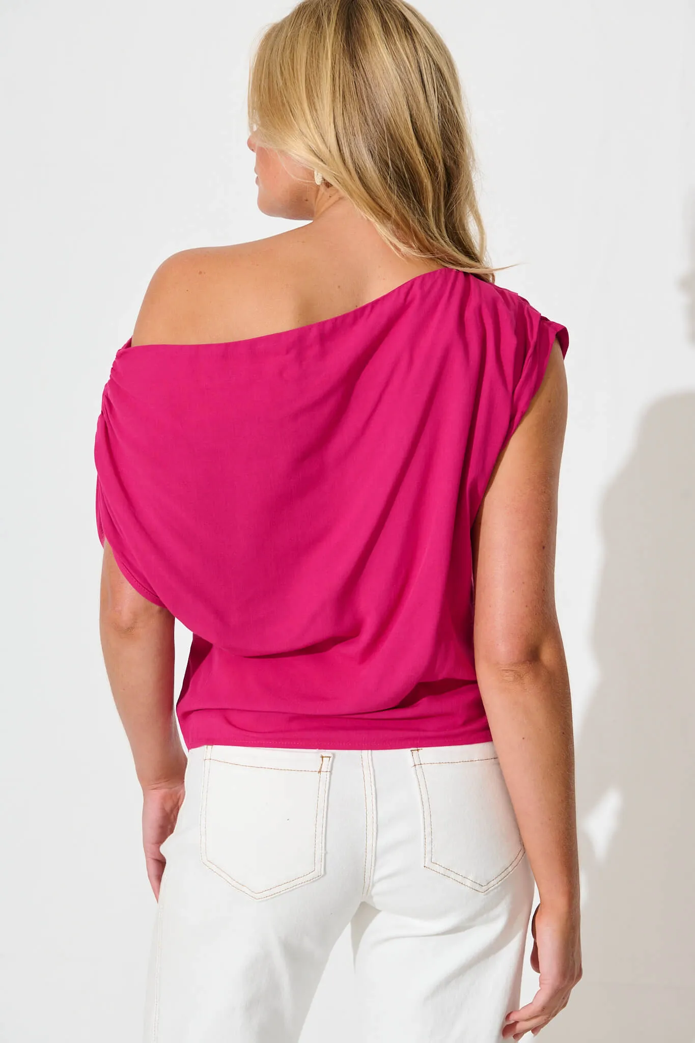 Liana Off Shoulder Top in Hot Pink sold by St Frock product image thumbnail 3