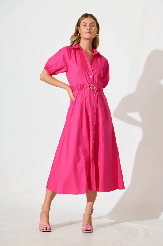 Lydon Midi Dress in Hot Pink Cotton sold by St Frock